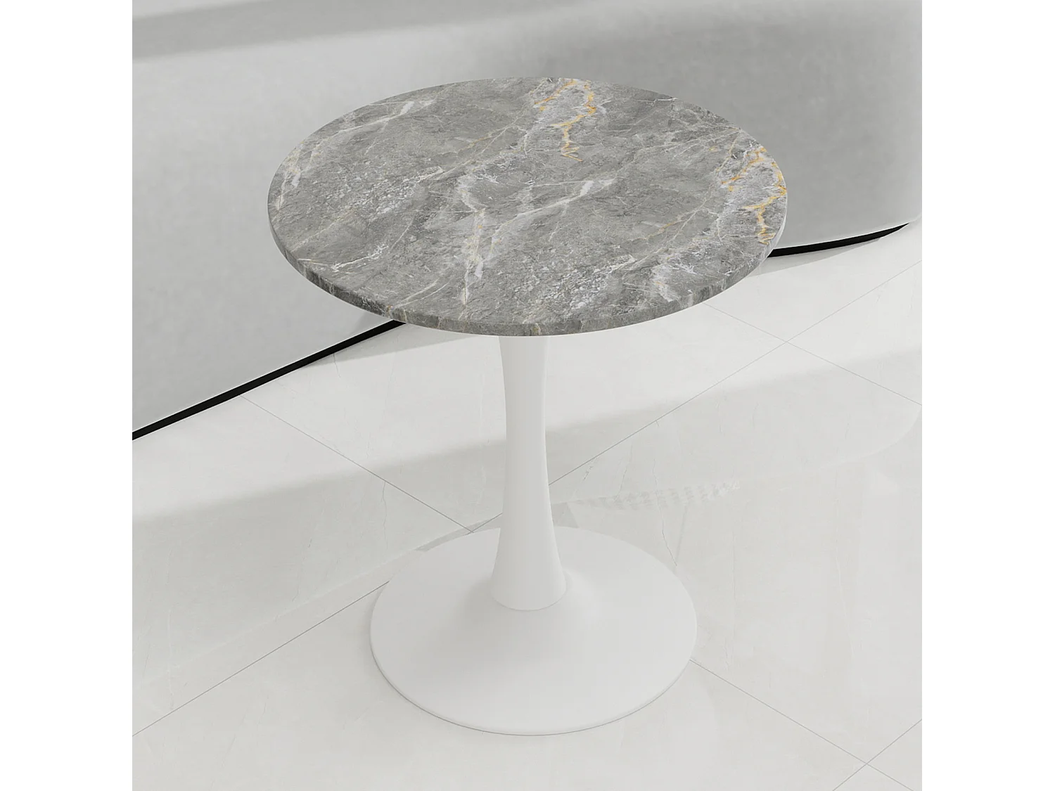 Table basse ronde 70.1 cm avec plateau effet marbre Marbre artificiel blanc antique et gris