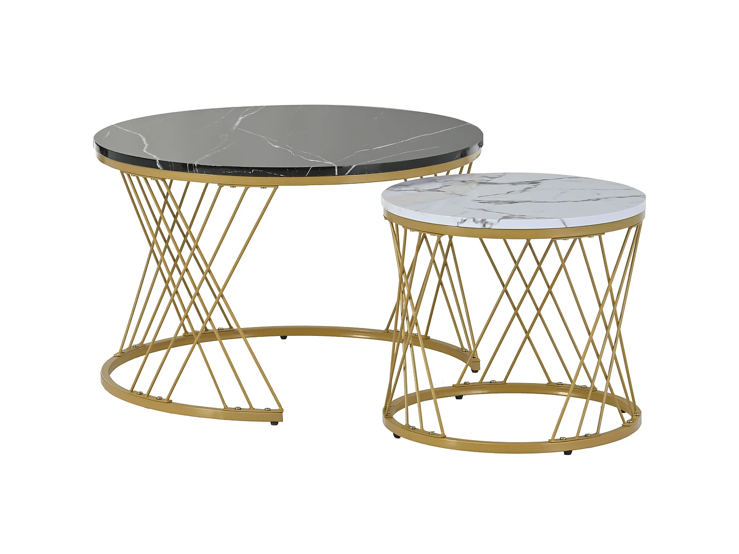 Table basse gigogne 70/70/45 cm avec table d'appoint 45/45/40 cm structure métallique MDF noir Ensemble 2 pièces