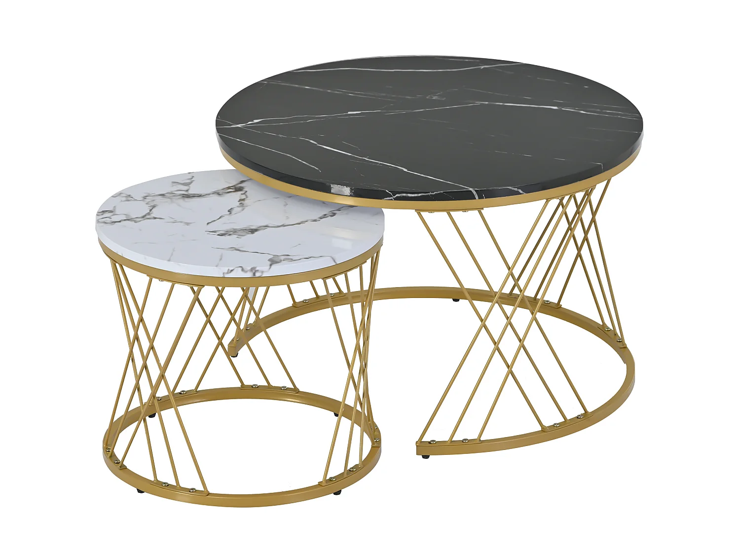 Table basse gigogne 70/70/45 cm avec table d'appoint 45/45/40 cm structure métallique MDF noir Ensemble 2 pièces