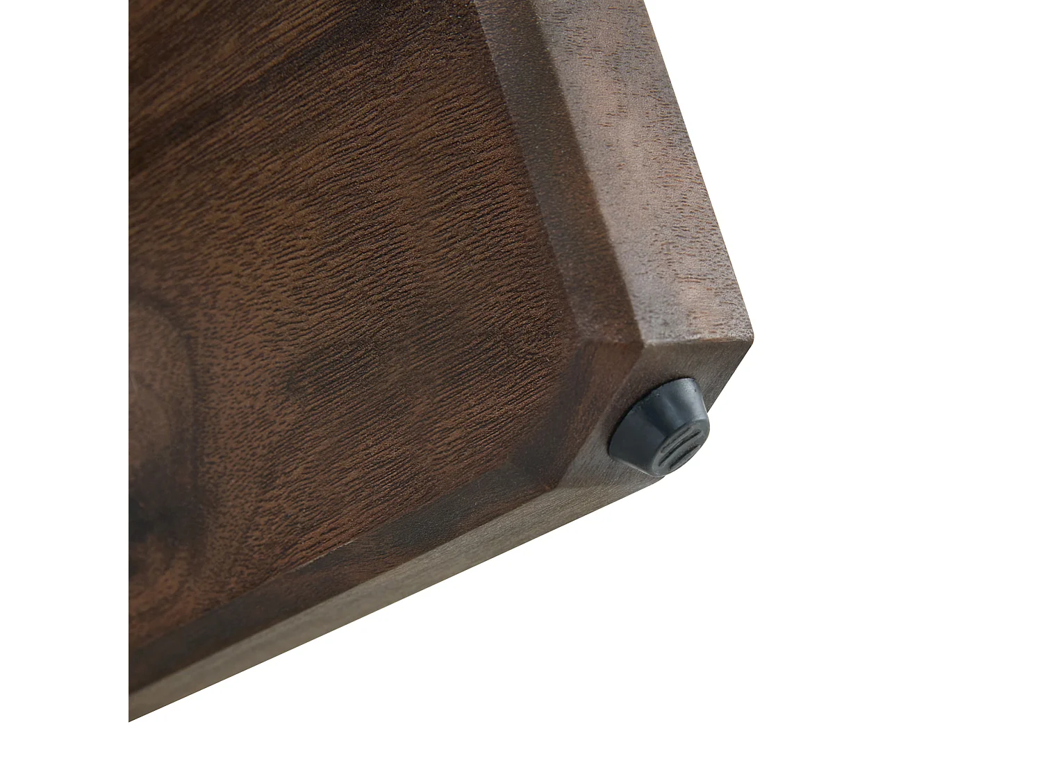 Table basse ronde 79/45 cm avec plateau en verre trempé et base croisée MDF noyer et transparent