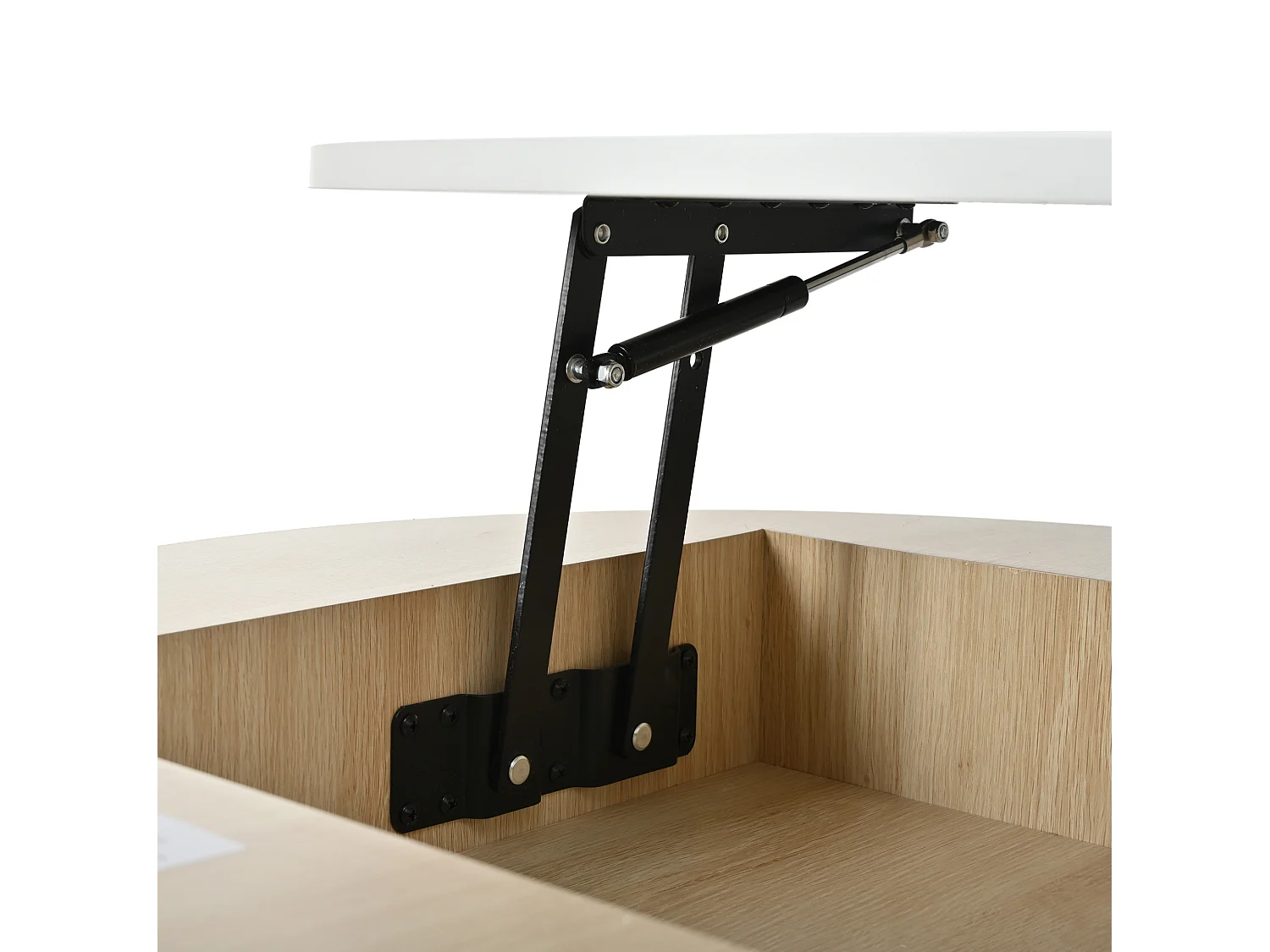 Table basse ronde 70/70/56 cm et 60/60/27 cm avec plateau relevable avec tiroir MDF blanc et doré