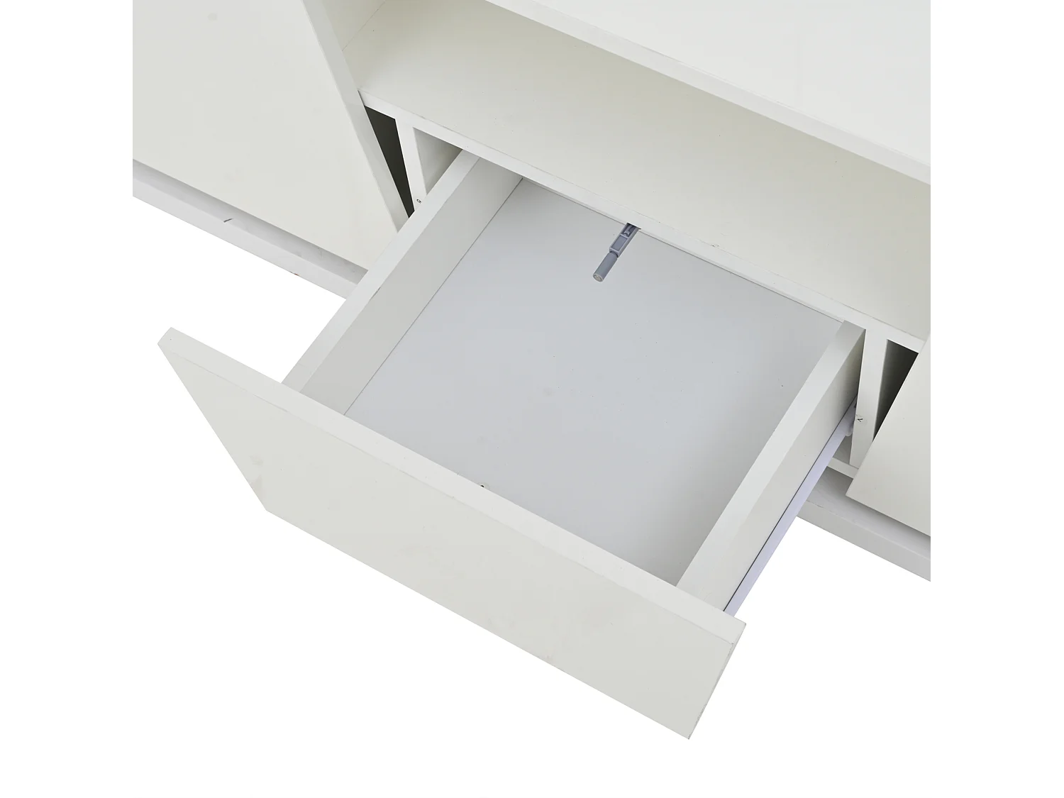 Table basse 100/50/40 cm avec éclairage LED, 2 armoires, 1 tiroir, design irrégulier Panneau de particules blanc