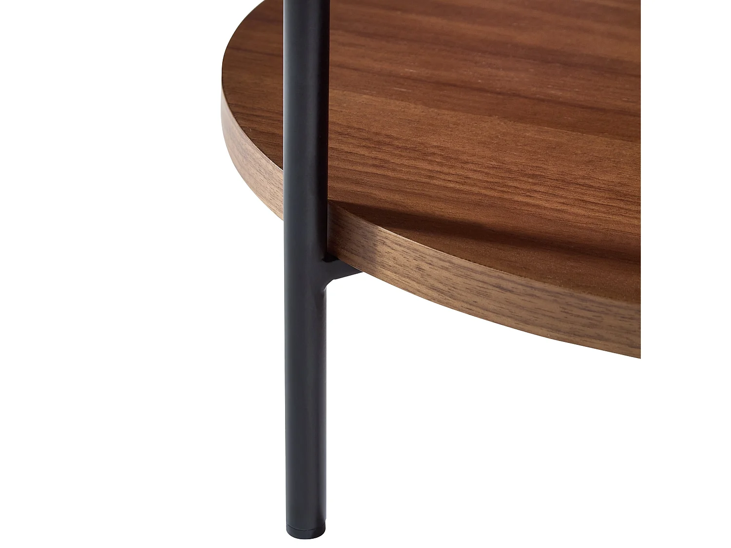 Mesa de centro redonda de madera maciza y MDF en color nogal, 2 niveles, Ø69 x 38 cm