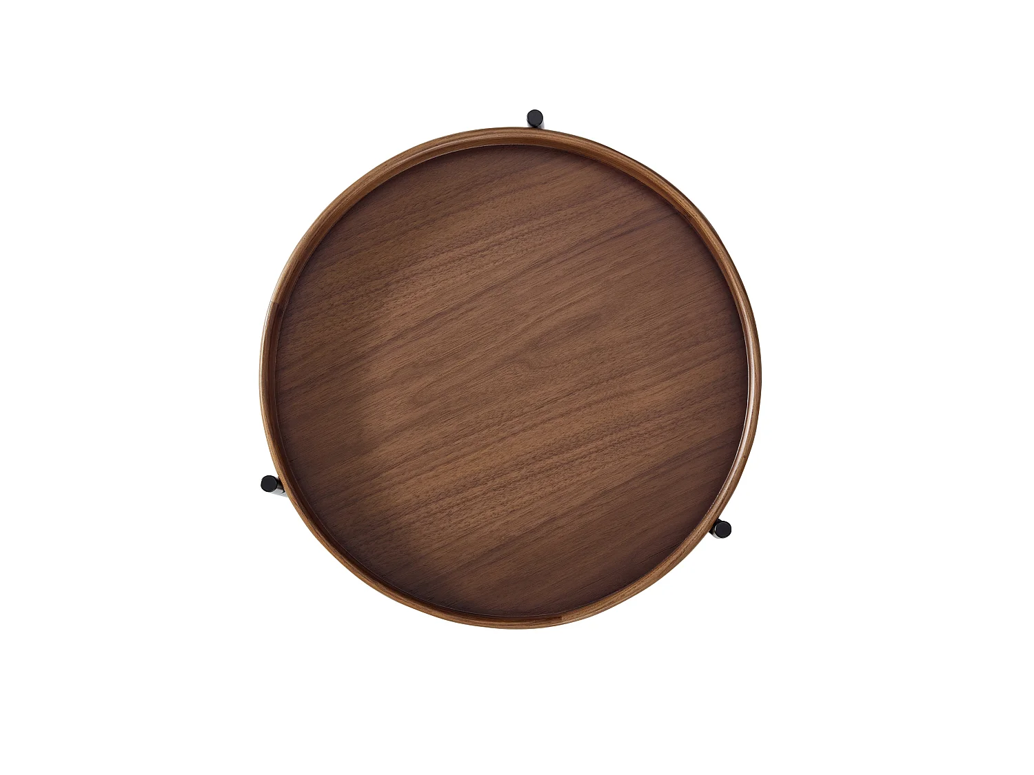 Mesa de centro redonda de madera maciza y MDF en color nogal, 2 niveles, Ø69 x 38 cm
