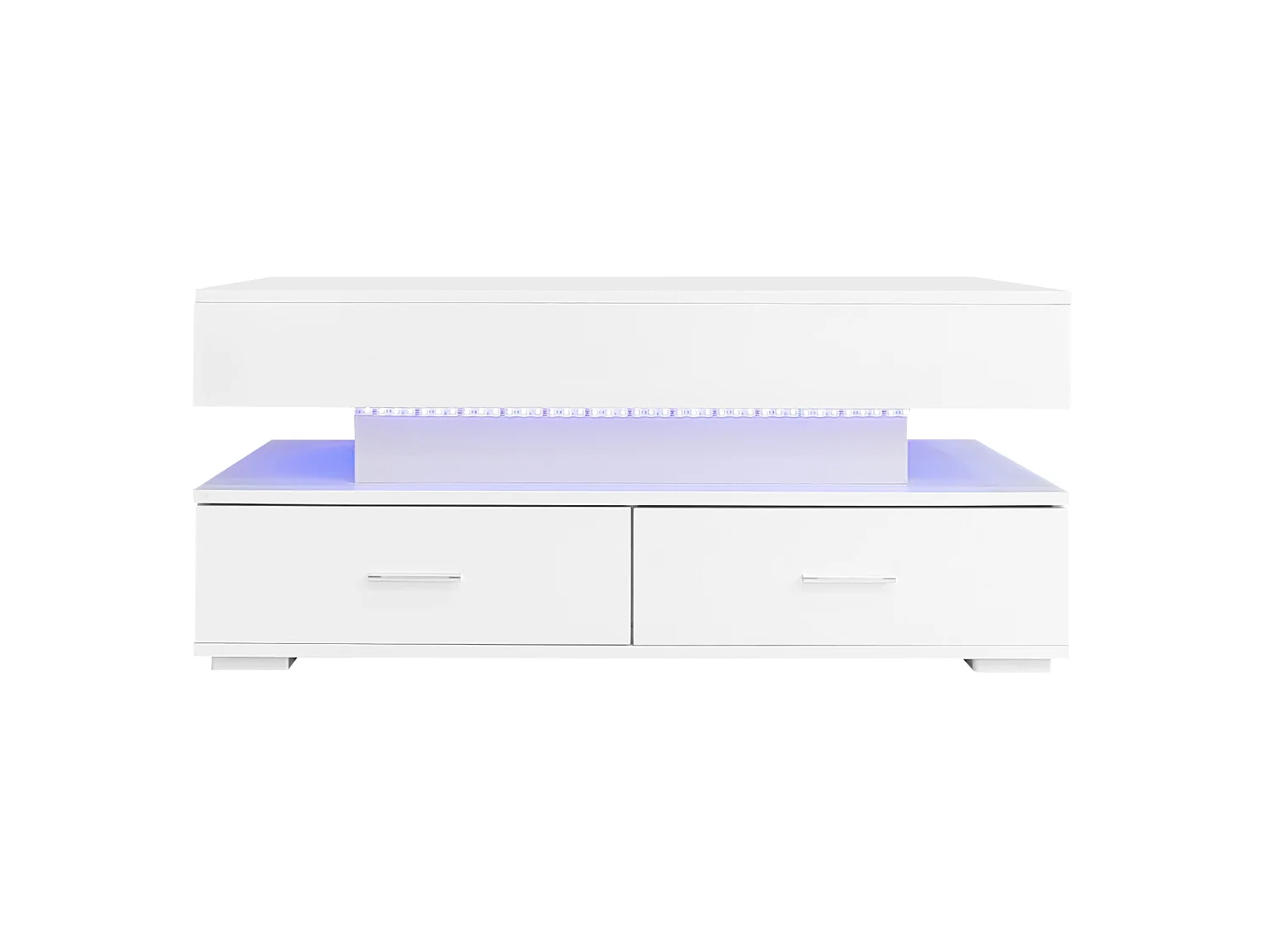 Mesa de centro em aglomerado branca 100 x 50 x 44 cm, elevável, com LED e arrumação