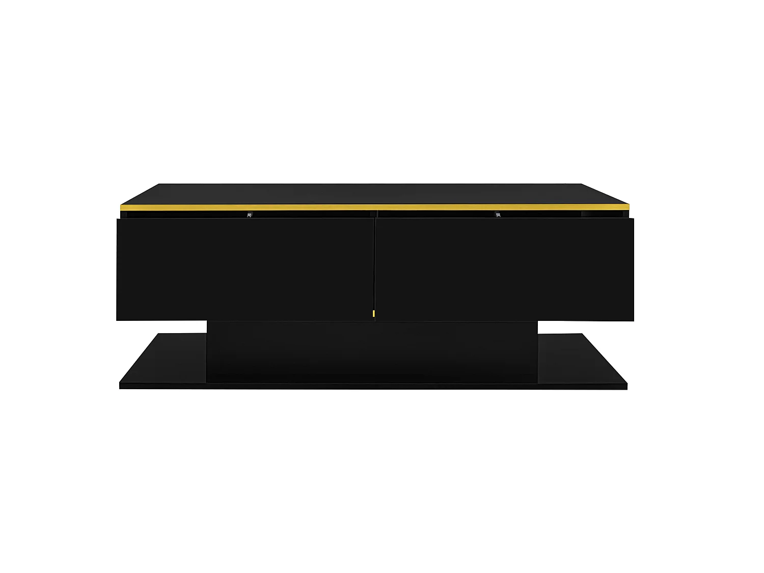 Table basse 100/50/40 cm avec éclairage LED, 3 tiroirs et niche Panneaux de particules noir et doré