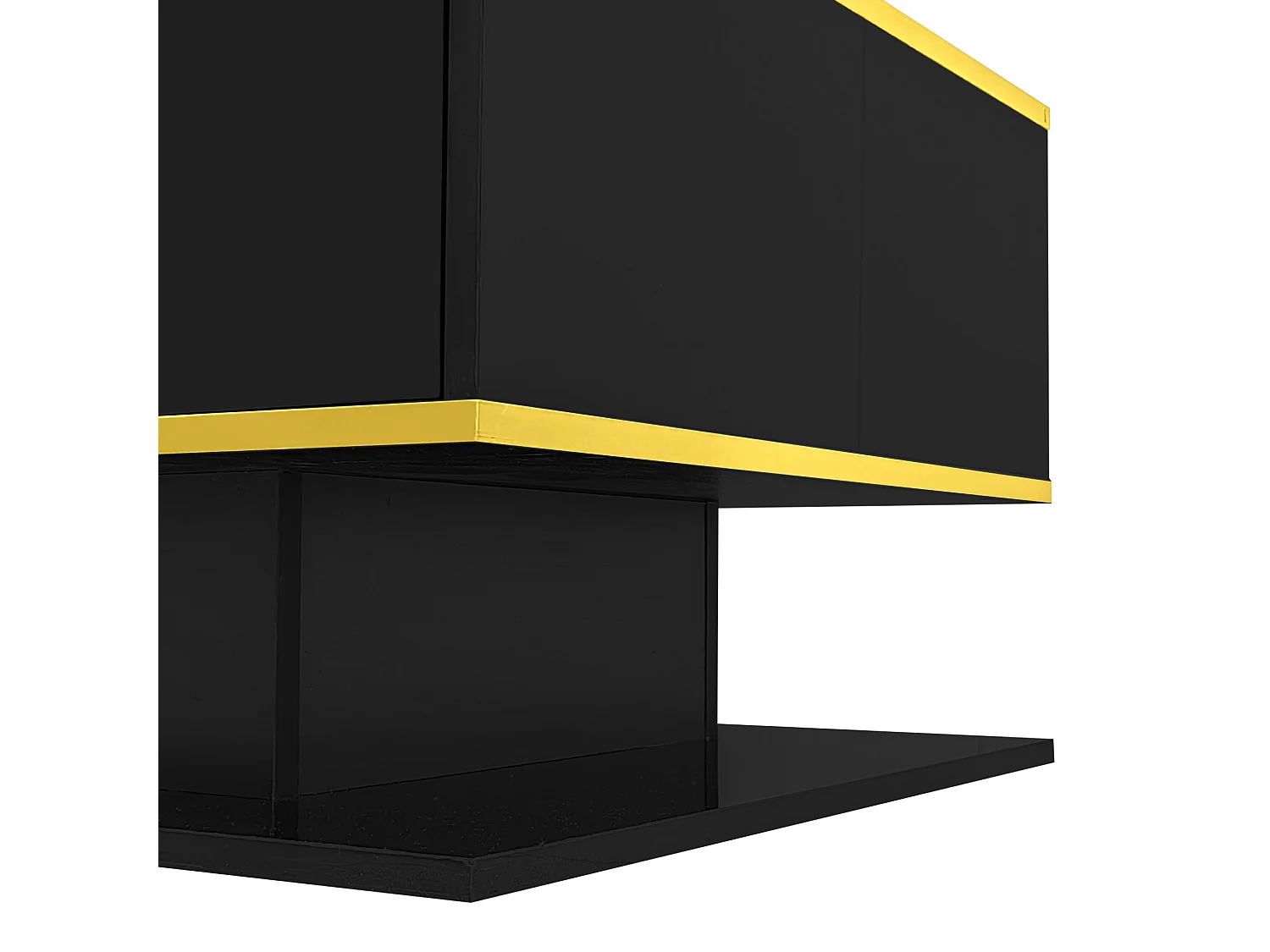Table basse 100/50/40 cm avec éclairage LED, 3 tiroirs et niche Panneaux de particules noir et doré