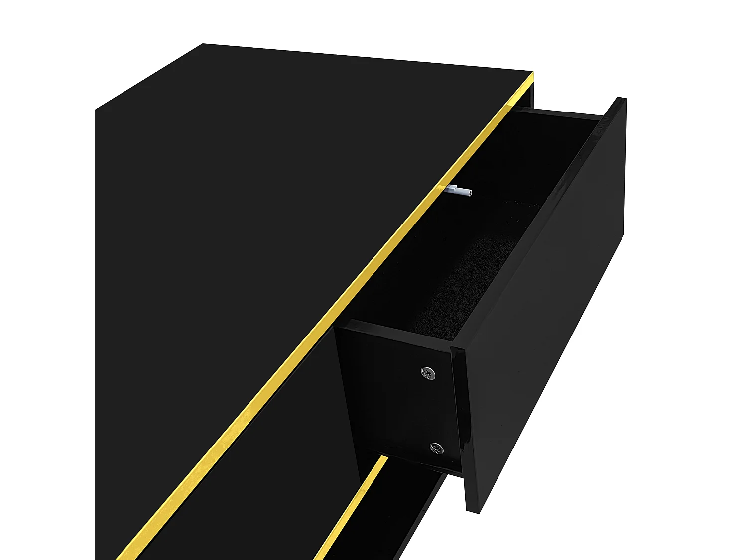 Table basse 100/50/40 cm avec éclairage LED, 3 tiroirs et niche Panneaux de particules noir et doré