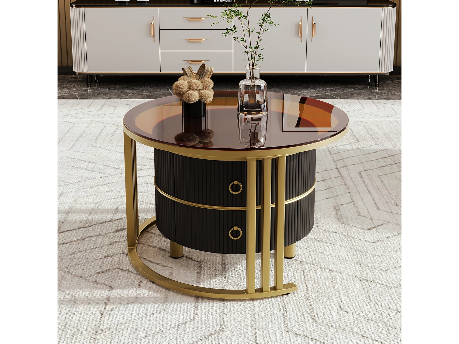 Table basse gigogne 70/70/45 cm avec plateau brillant et plateau en verre trempé noir MDF verre trempé noir Ensemble 2 pièces