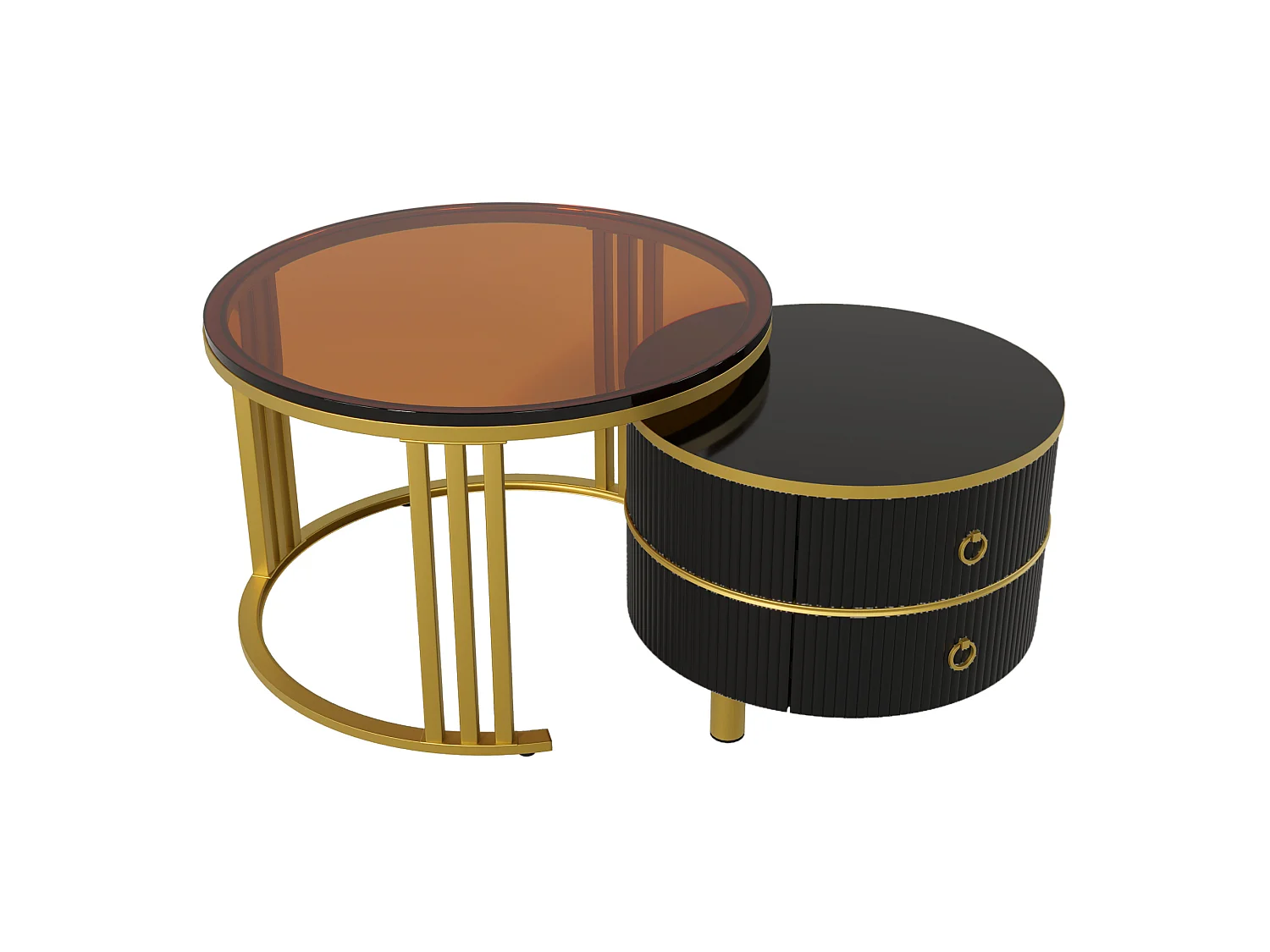 Table basse gigogne 70/70/45 cm avec plateau brillant et plateau en verre trempé noir MDF verre trempé noir Ensemble 2 pièces