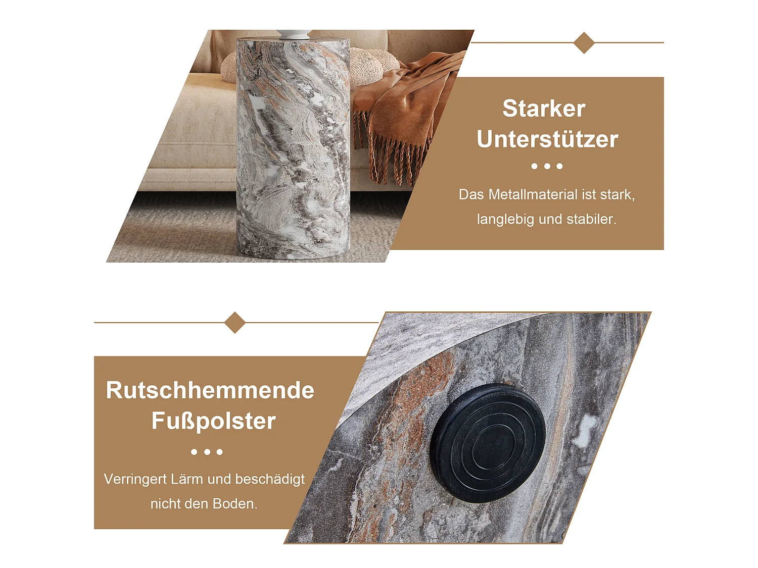 Table basse ronde 30/55 cm avec effet marbre gris MDF