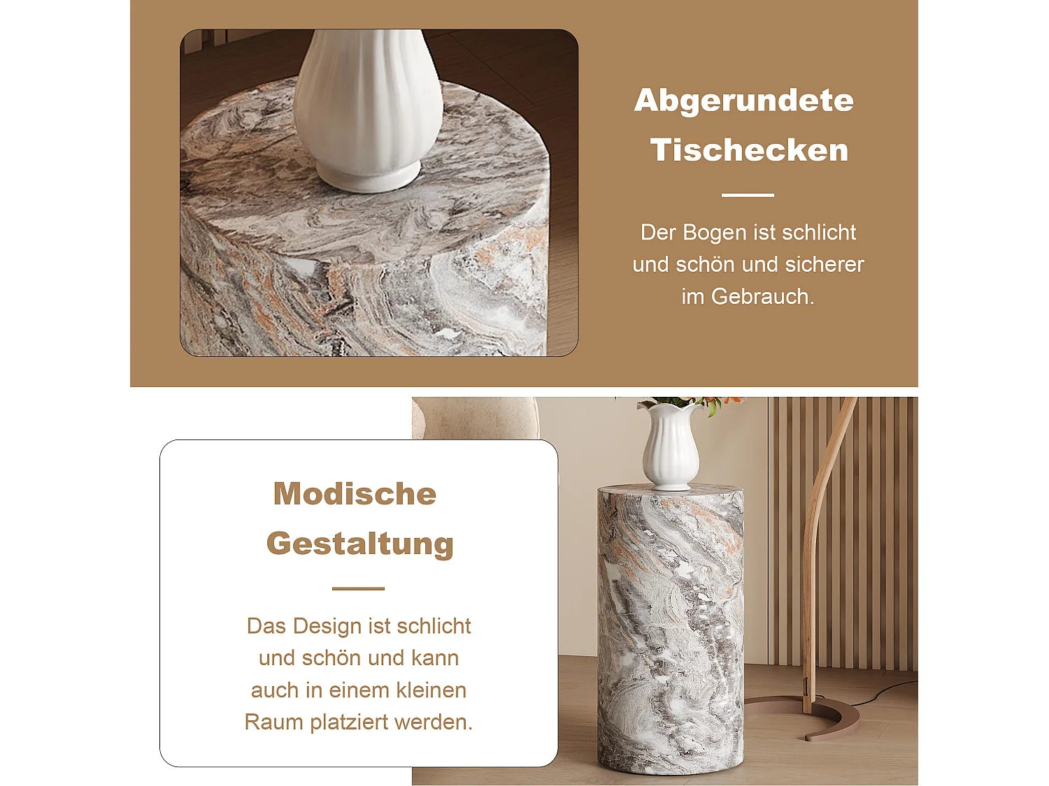 Table basse ronde 30/55 cm avec effet marbre gris MDF