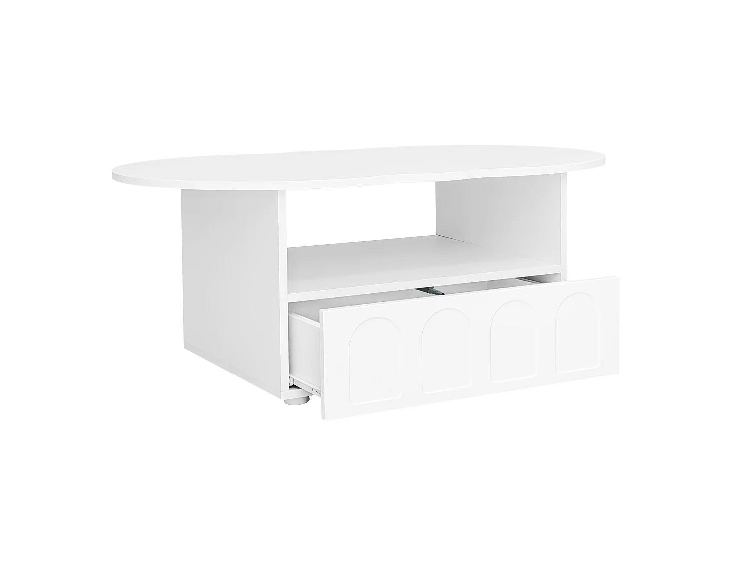 Table basse 100/60/40.5 cm avec tiroir à ouverture push-to-open et niche de rangement Blanc panneau de particules