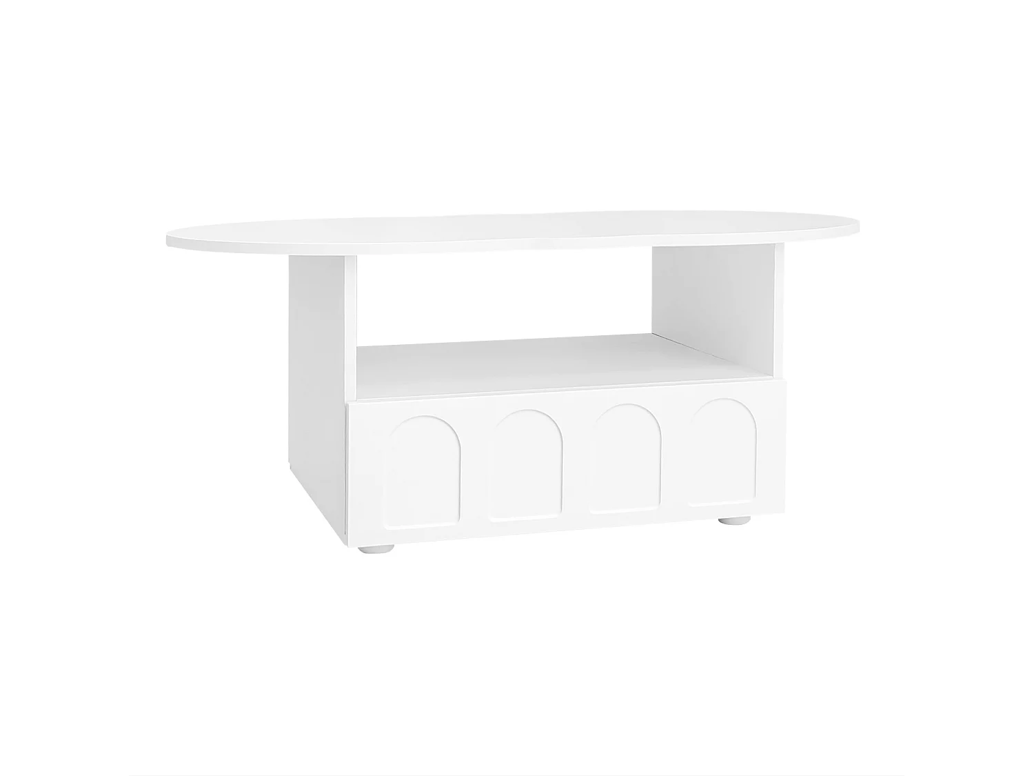 Table basse 100/60/40.5 cm avec tiroir à ouverture push-to-open et niche de rangement Blanc panneau de particules