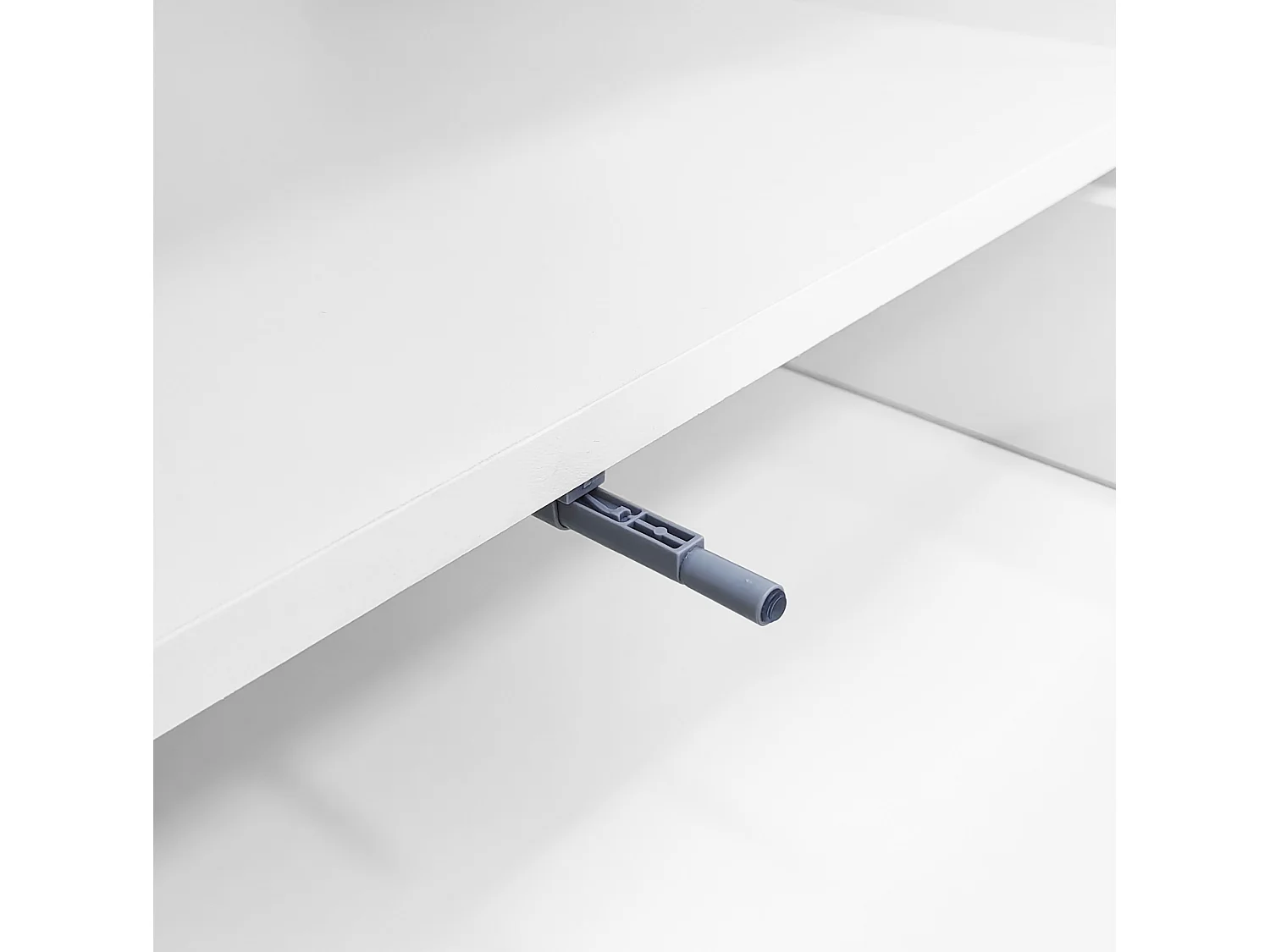 Table basse 100/60/40.5 cm avec tiroir à ouverture push-to-open et niche de rangement Blanc panneau de particules