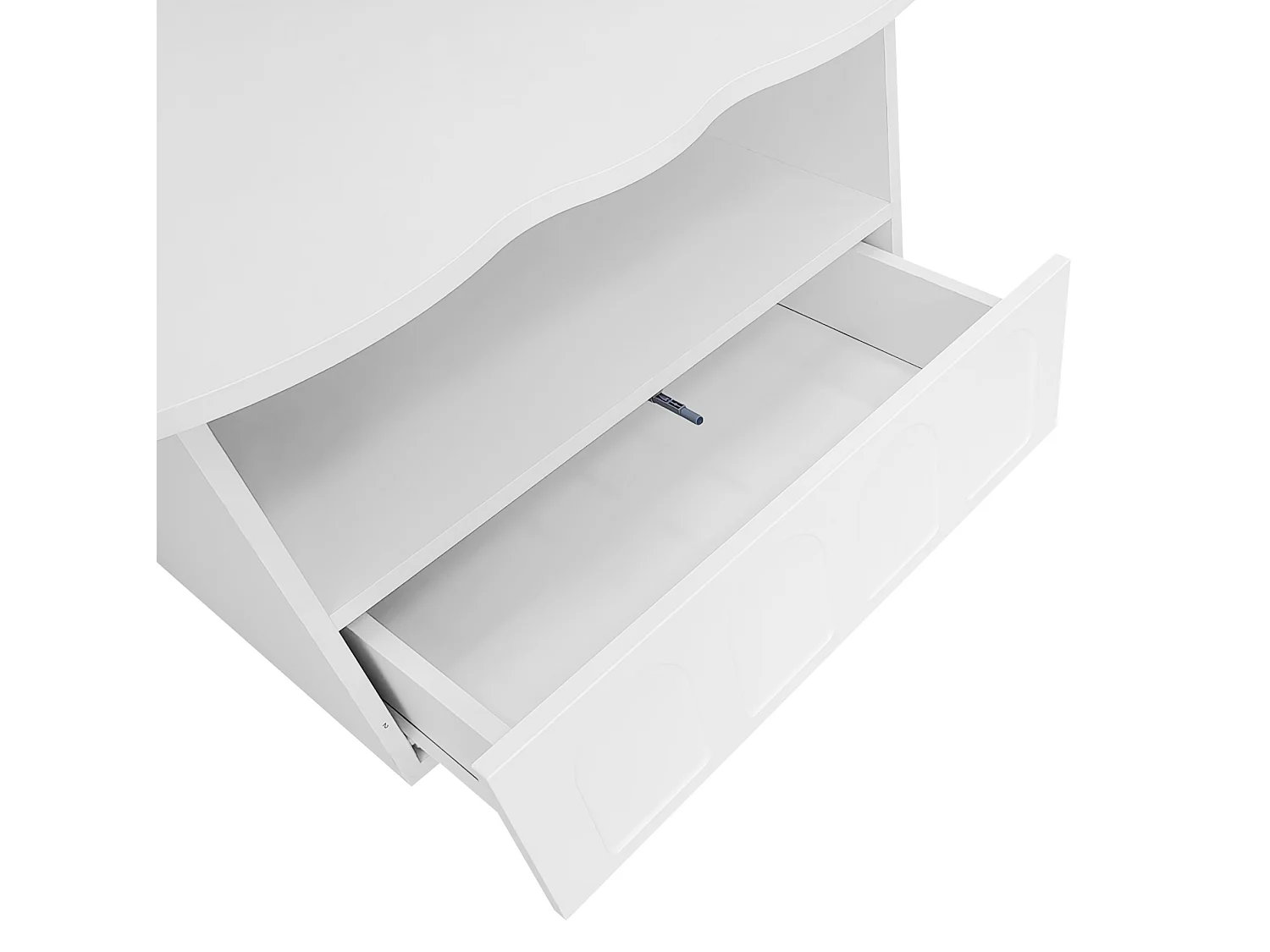 Table basse 100/60/40.5 cm avec tiroir à ouverture push-to-open et niche de rangement Blanc panneau de particules