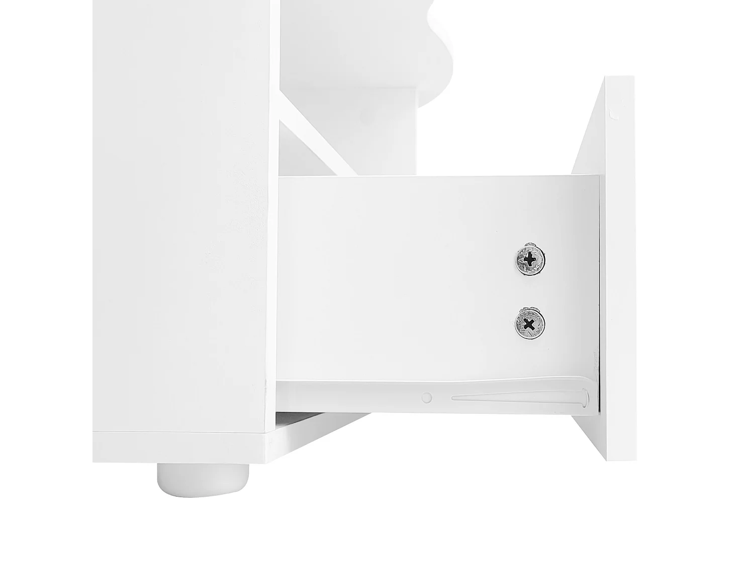 Table basse 100/60/40.5 cm avec tiroir à ouverture push-to-open et niche de rangement Blanc panneau de particules