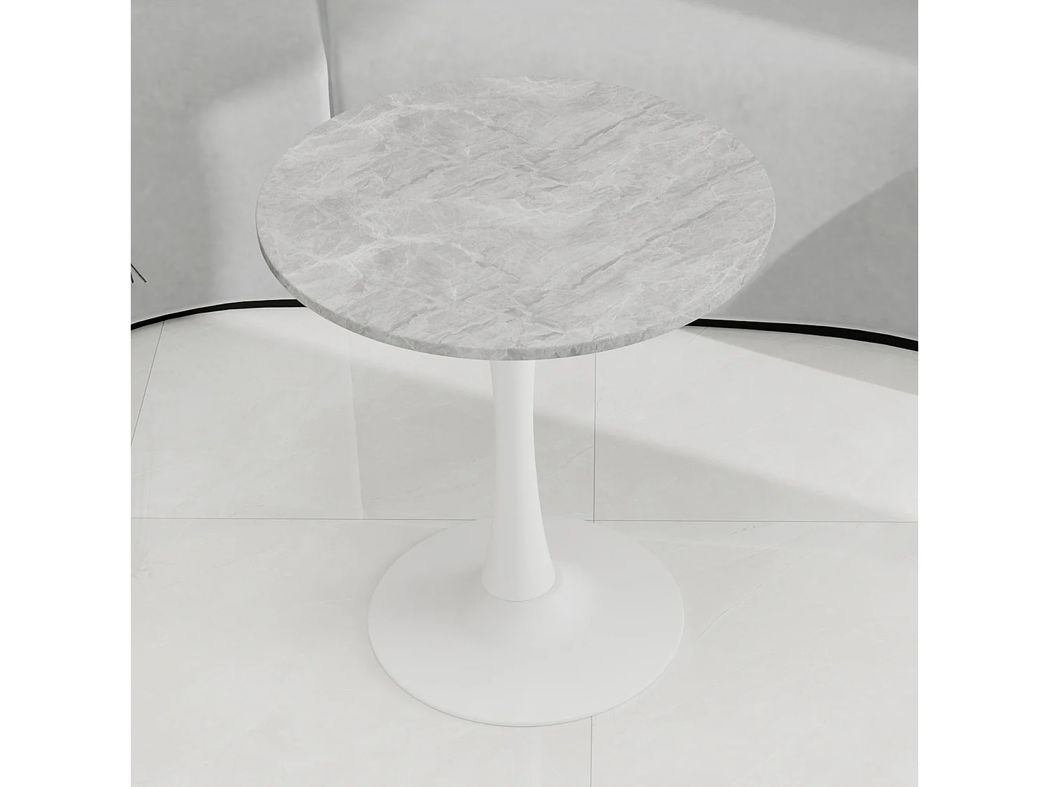 Table basse ronde 70/70 cm avec plateau effet marbre Marbre artificiel gris et blanc