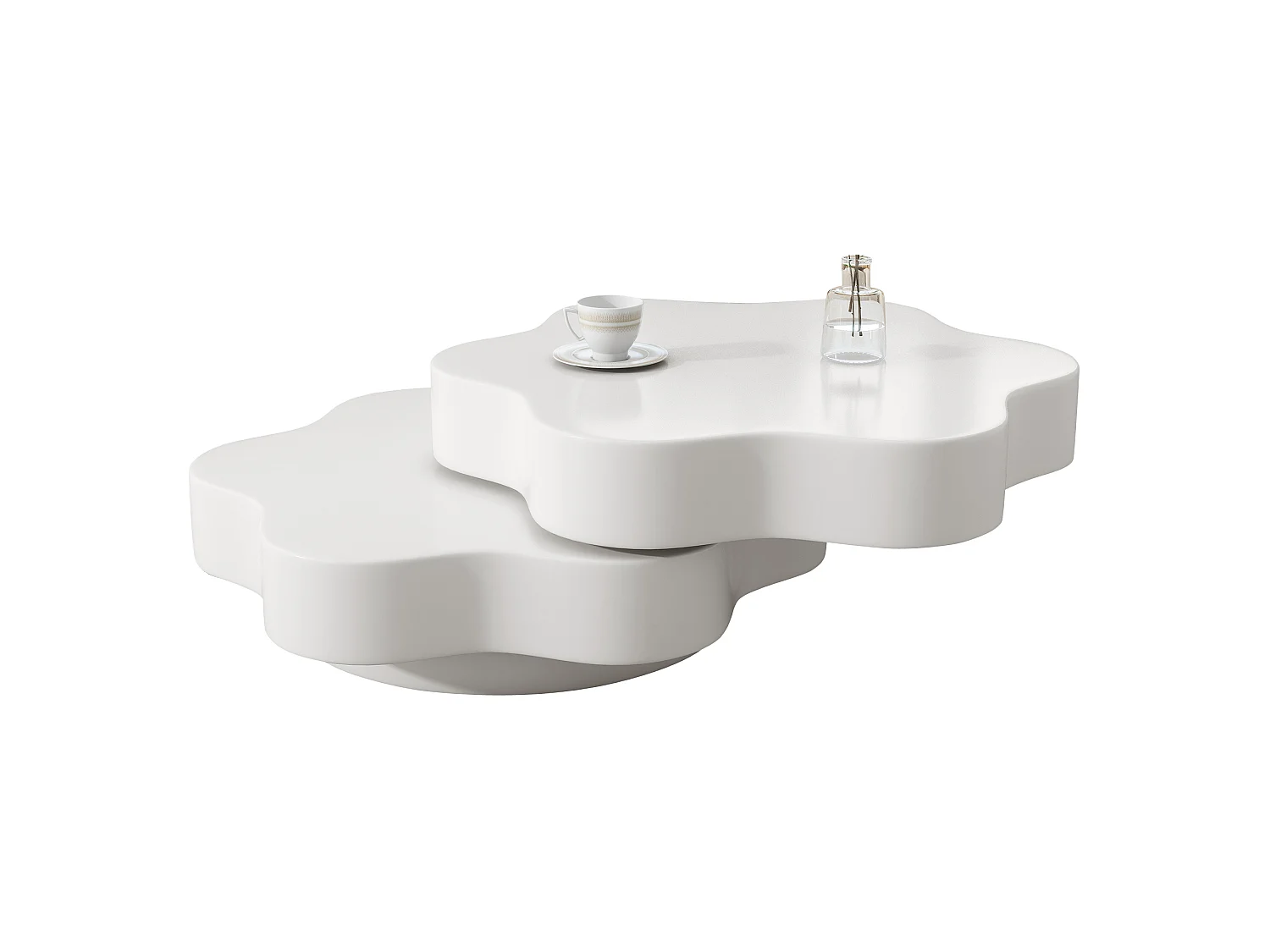 Table basse 74.8/67.5/31 cm avec plateau pivotant 360° MDF blanc crème