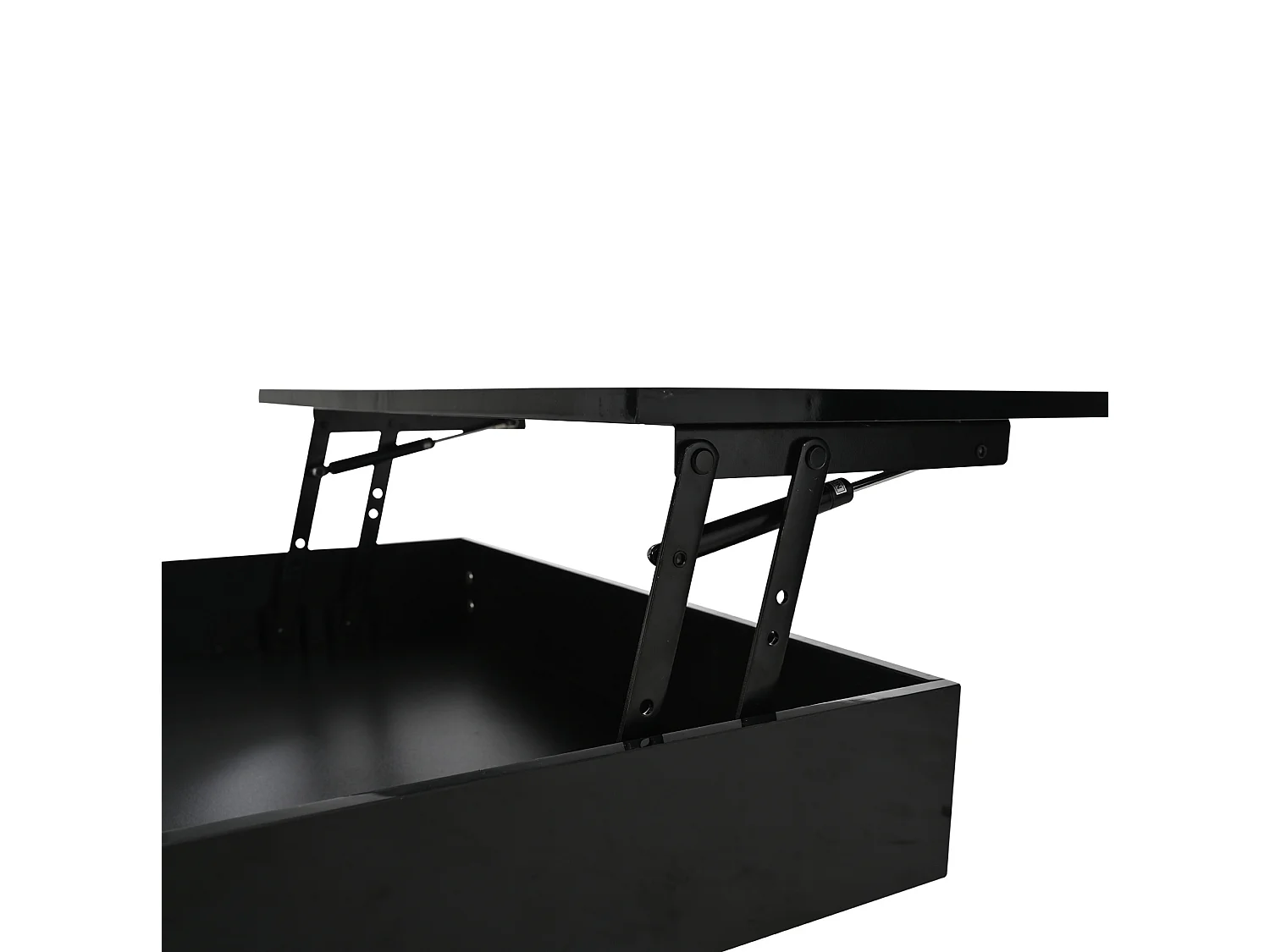 Tavolino da salotto in truciolato nero 70 x 70 cm con piano sollevabile e girevole, cassetto e vano nascosto