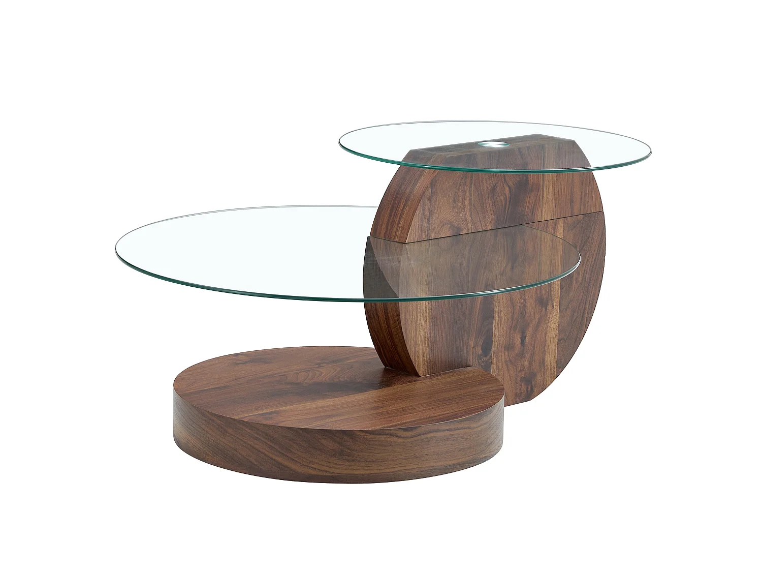 Table basse 70/50 cm avec plateaux en verre trempé MDF transparent et noyer