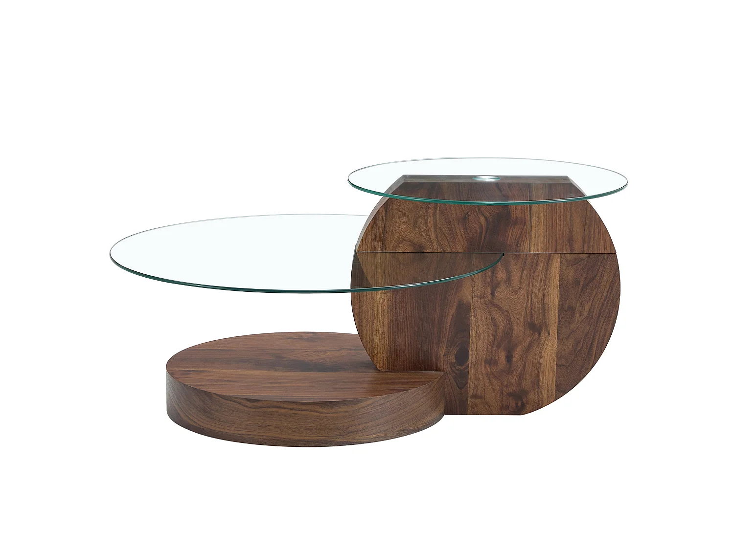 Table basse 70/50 cm avec plateaux en verre trempé MDF transparent et noyer