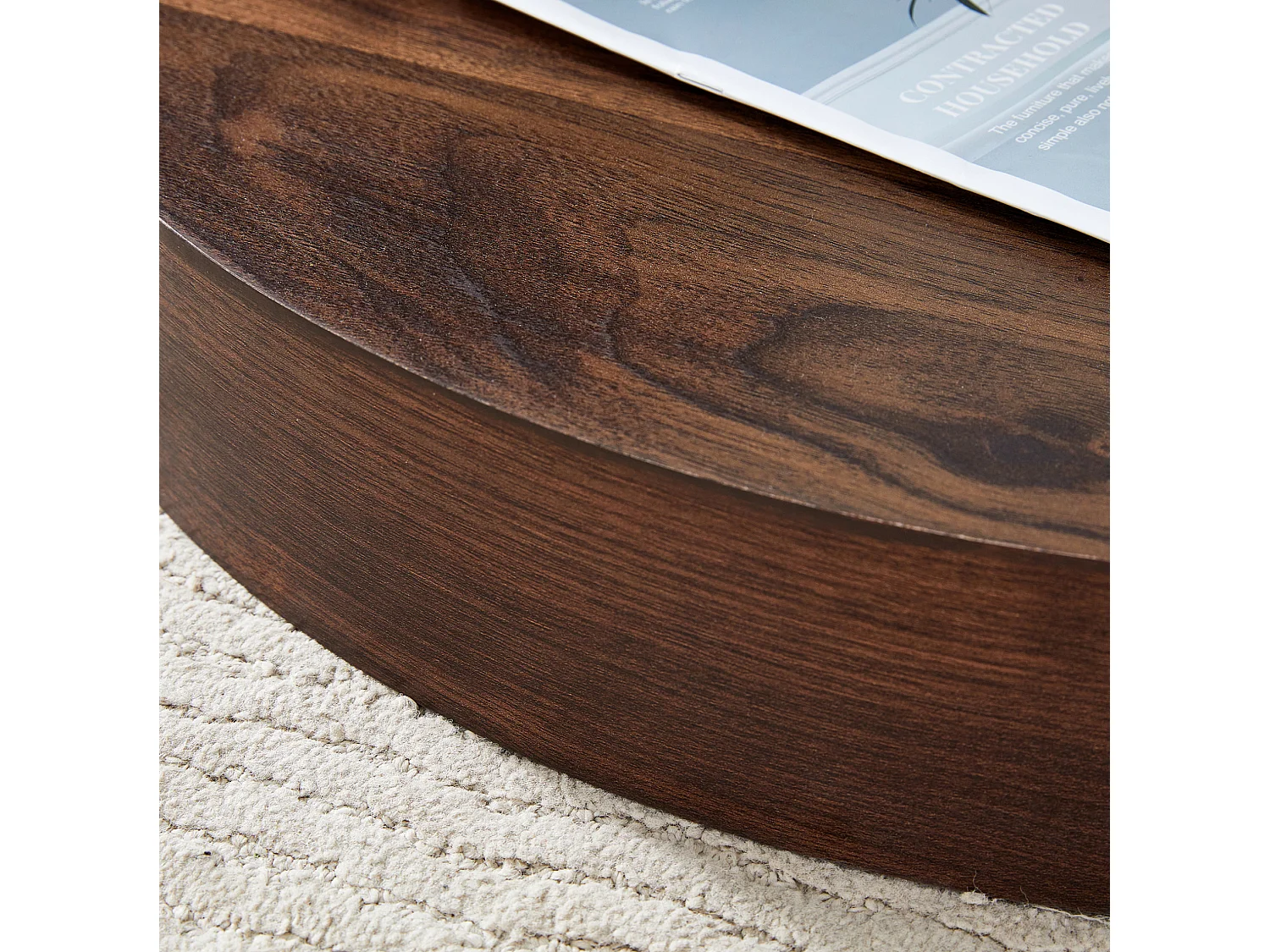 Table basse 70/50 cm avec plateaux en verre trempé MDF transparent et noyer
