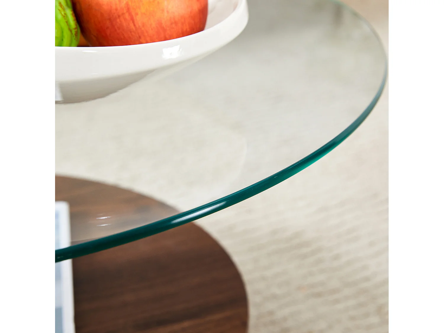 Table basse 70/50 cm avec plateaux en verre trempé MDF transparent et noyer