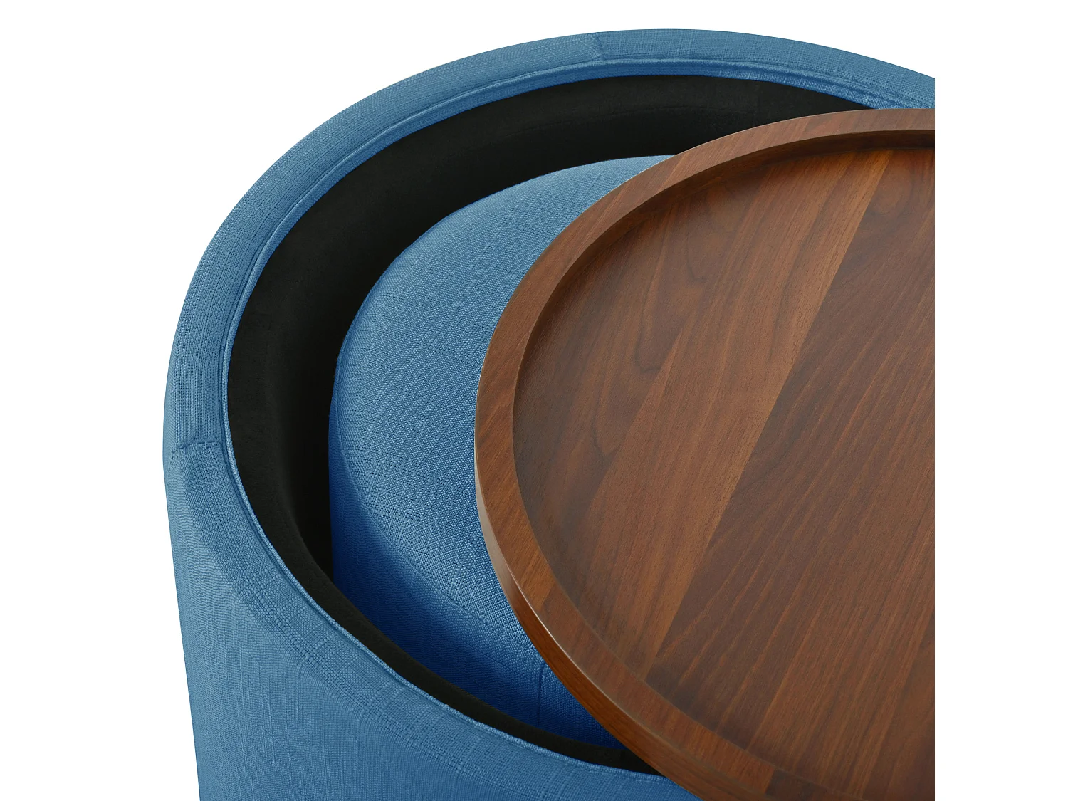 Pouf gigogne 58 cm avec rangement et plateau en bois Bleu Lin Ensemble 2 pièces