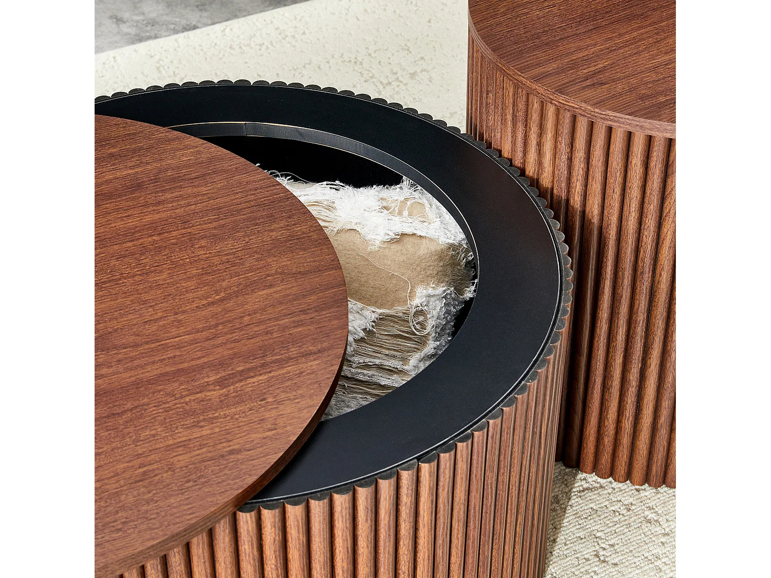 Table basse gigogne avec rangement MDF noyer Ensemble 2 pièces