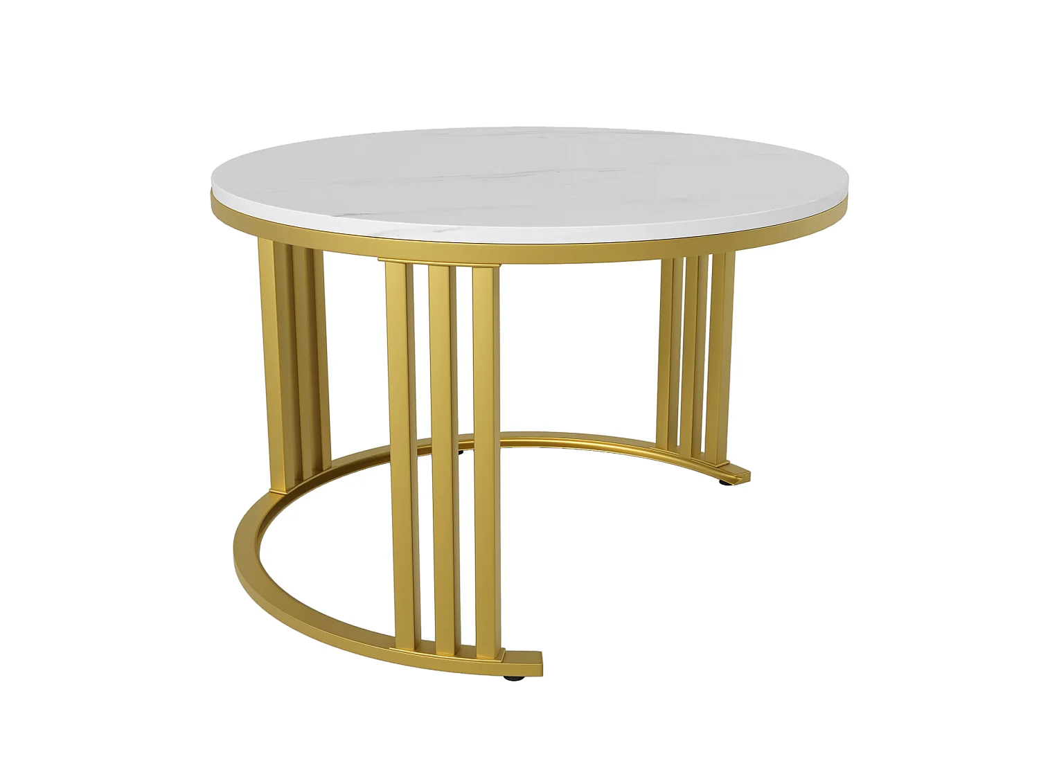 Conjunto de 2 mesas de centro redondas de MDF blancas y doradas con 2 cajones, 70 x 70 y 50 x 50 cm