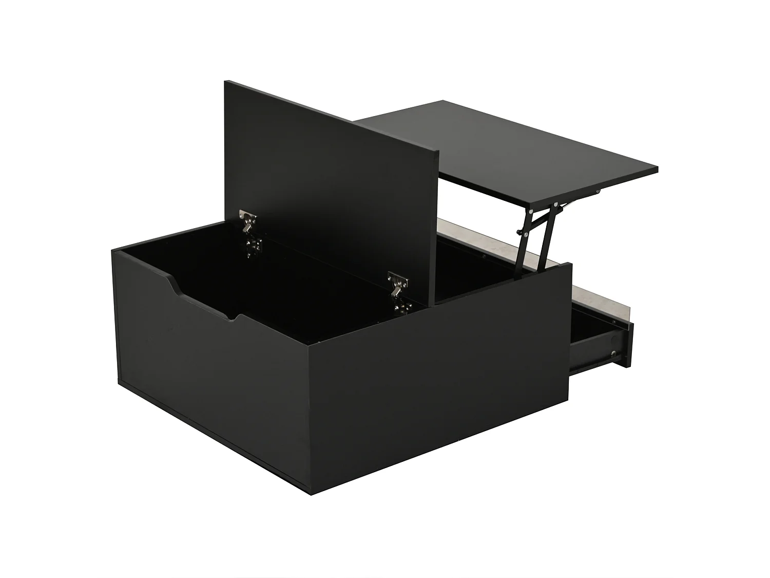 Tavolino da salotto in pannello truciolare e acrilico nero, 70 x 70 x 38 cm, con piano elevabile, LED e contenitori