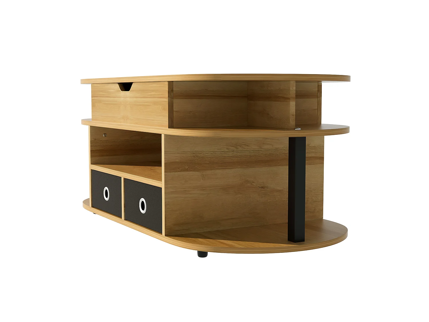Tavolino da salotto in pannello truciolare effetto legno e nero, piano elevabile, 105 x 50 cm