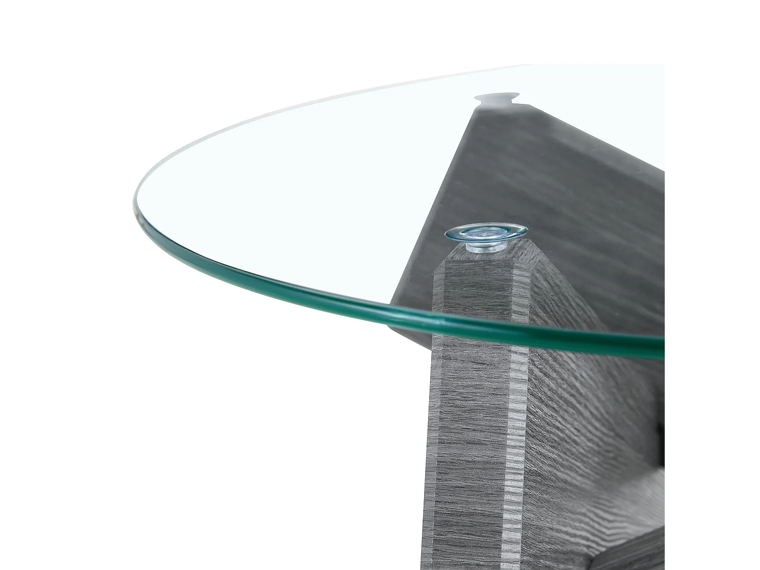 Table basse ronde 79/45 cm avec plateau en verre et pied croisé MDF gris transparent