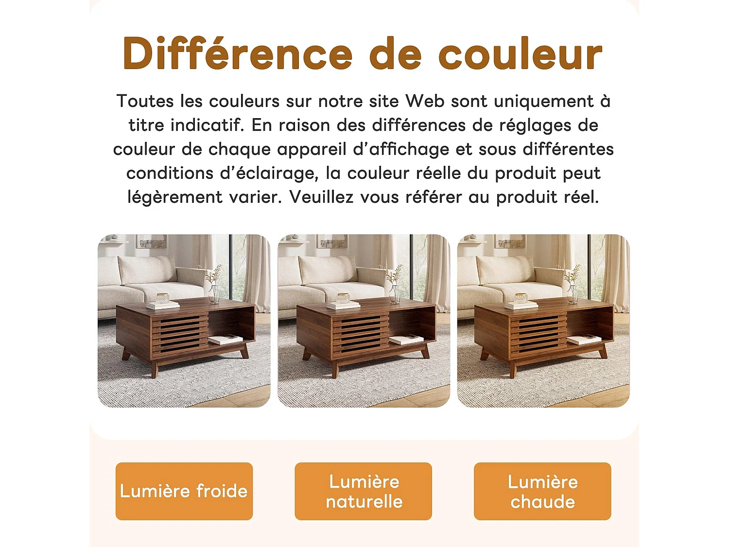 Table basse relevable 90 cm avec rangement et porte coulissante – MDF noyer, multifonction pour petit salon