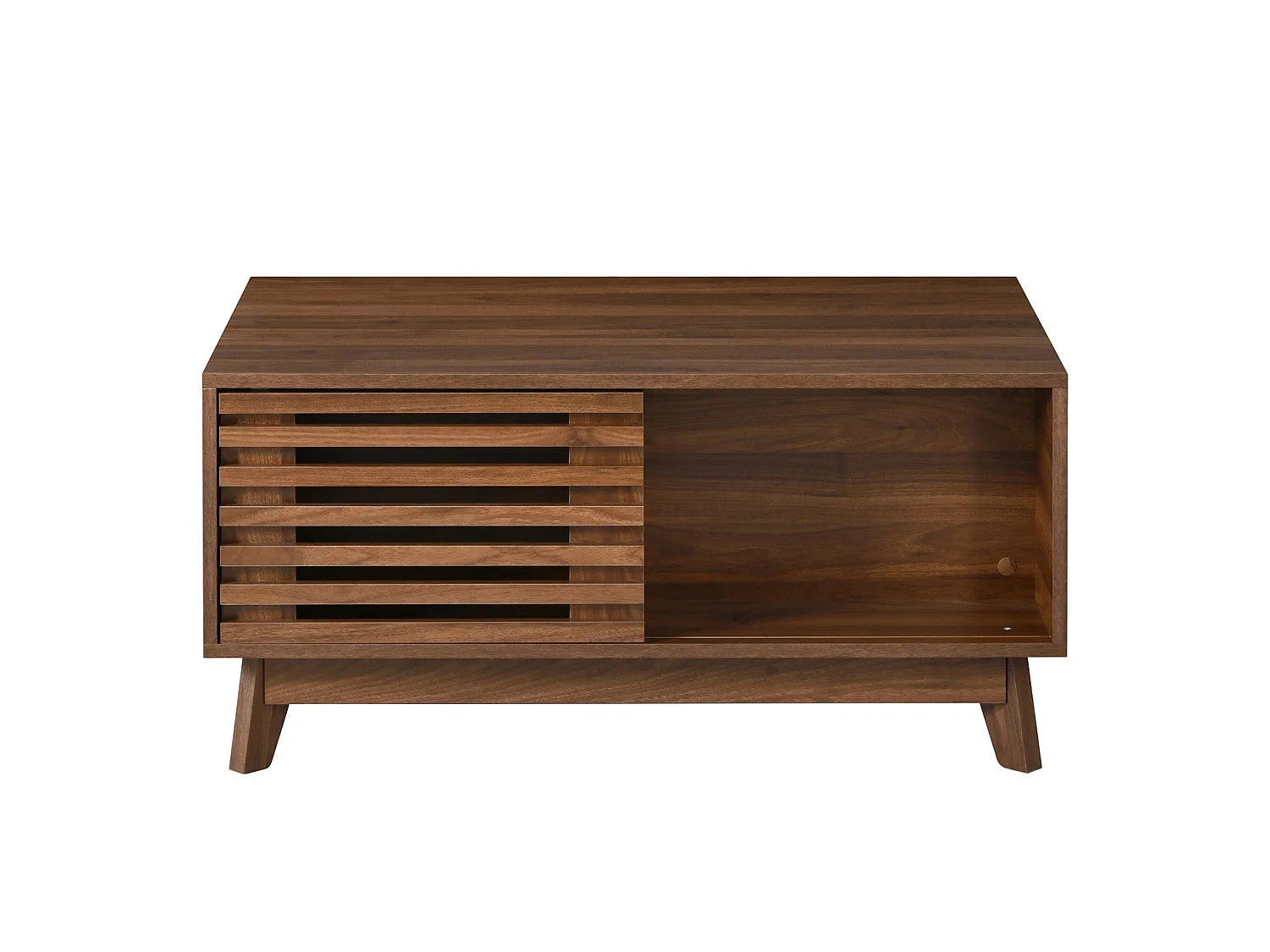 Table basse relevable 90 cm avec rangement et porte coulissante – MDF noyer, multifonction pour petit salon