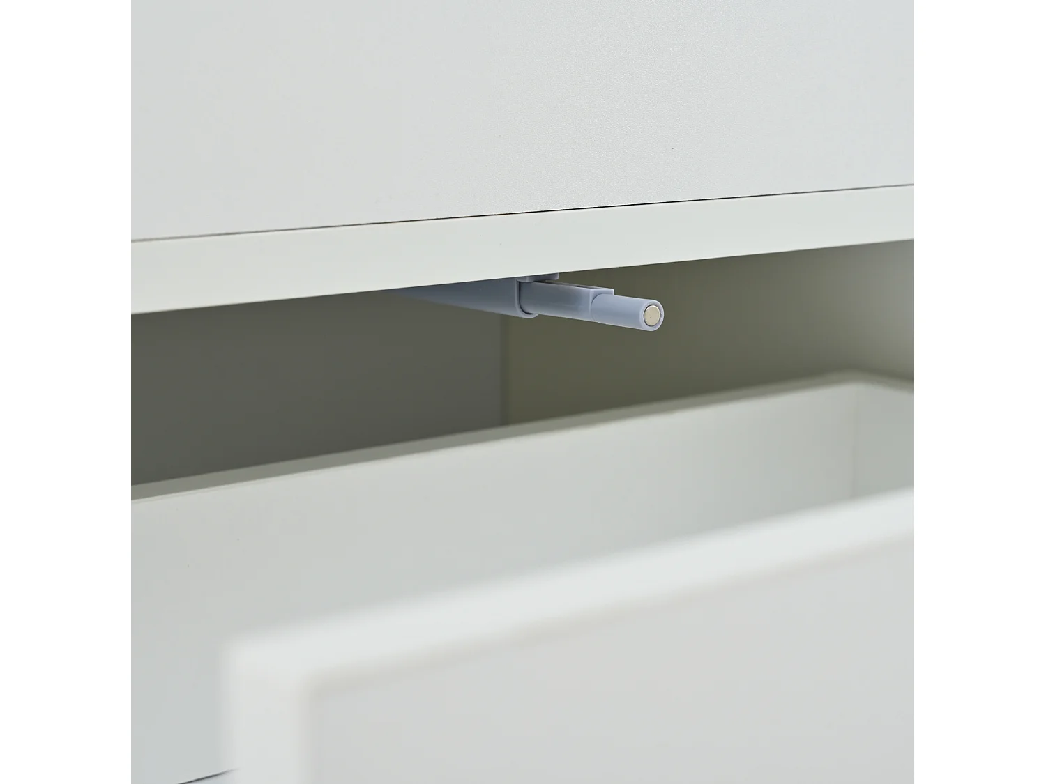Tavolino da salotto in truciolare bianco e rovere 100 x 50 cm, piano sollevabile e 4 cassetti
