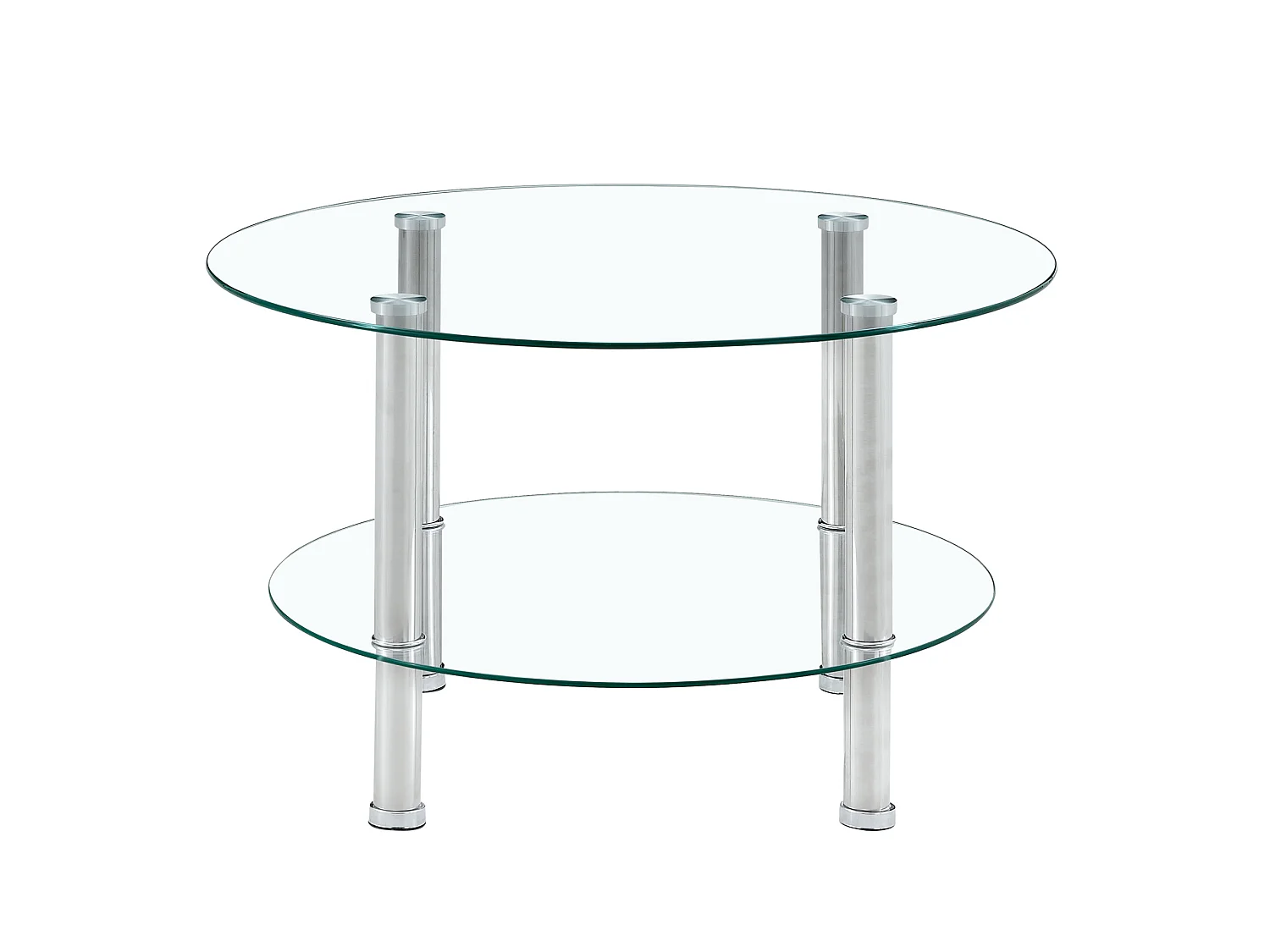 Table basse 70/42/60 cm avec deux niveaux Verre trempé transparent et métal argenté