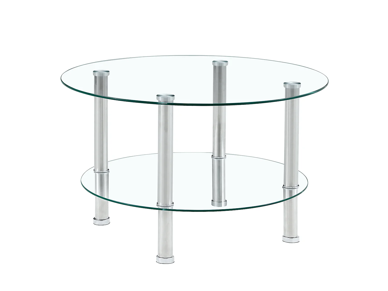 Table basse 70/42/60 cm avec deux niveaux Verre trempé transparent et métal argenté
