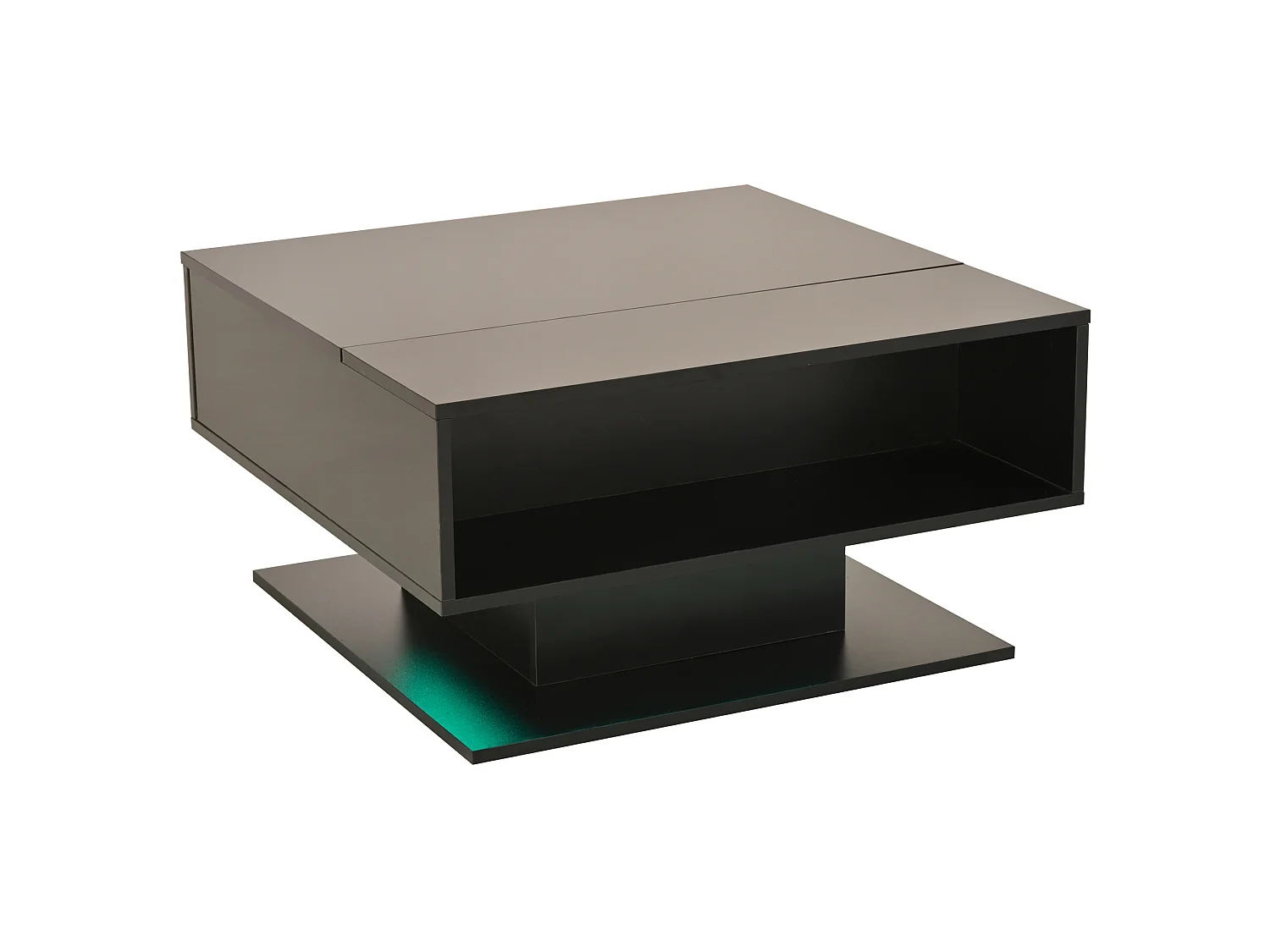 Tavolino da salotto elevabile in truciolato nero 80 x 75 x 40 cm con vani portaoggetti e LED