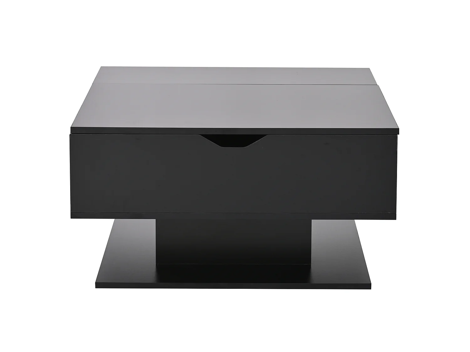 Tavolino da salotto elevabile in truciolato nero 80 x 75 x 40 cm con vani portaoggetti e LED