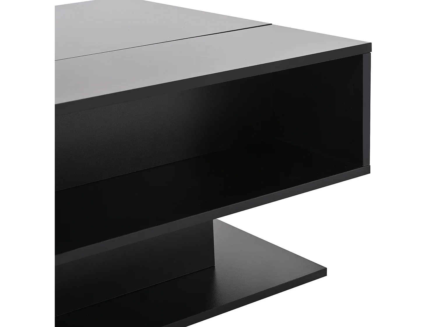 Tavolino da salotto elevabile in truciolato nero 80 x 75 x 40 cm con vani portaoggetti e LED