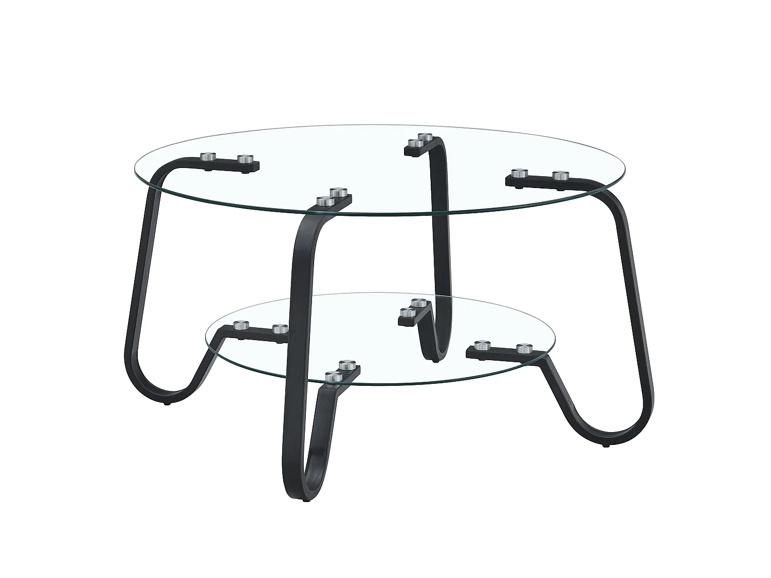 Table basse ronde avec deux niveaux Verre trempé noir