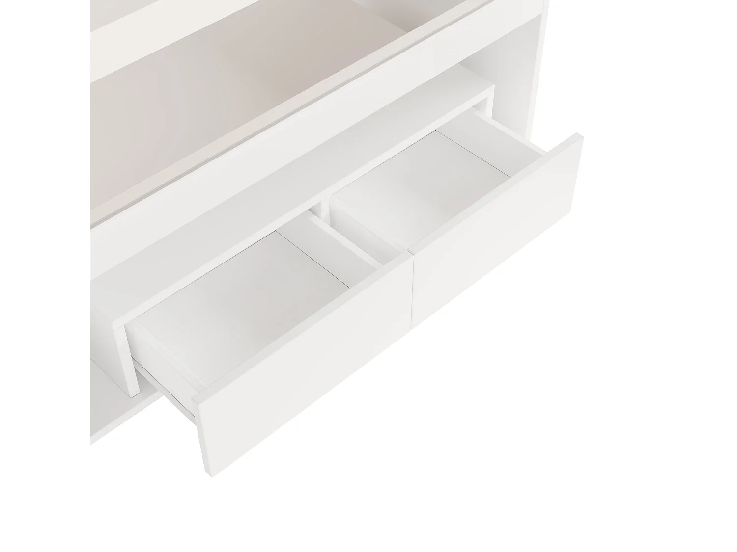 Mesa de centro em aglomerado branco e vidro temperado, 100 x 50 x 40 cm, com LED e 2 gavetas
