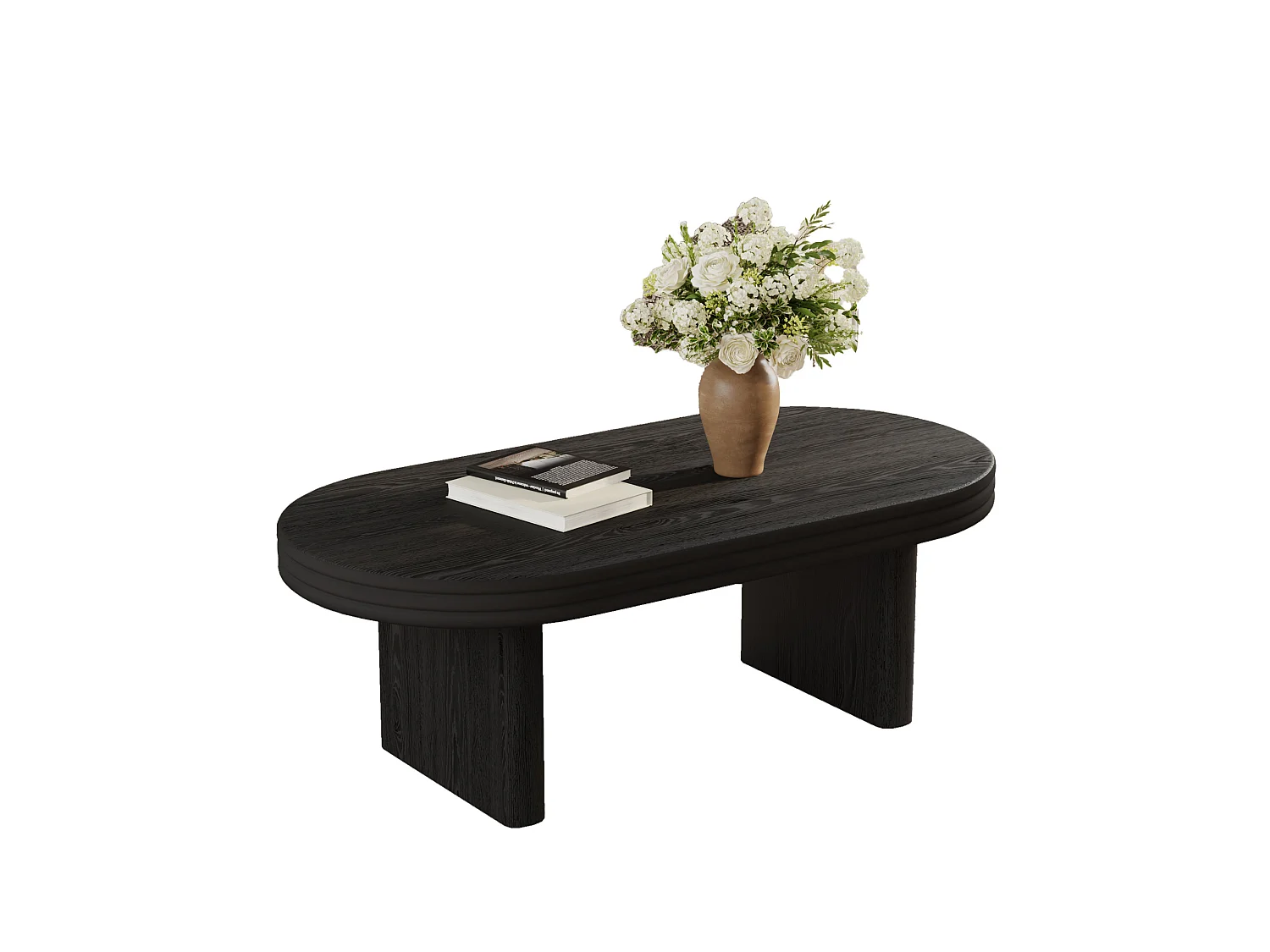 Table basse ovale 120/60/41.5 cm avec plateau robuste MDF et bois massif noir