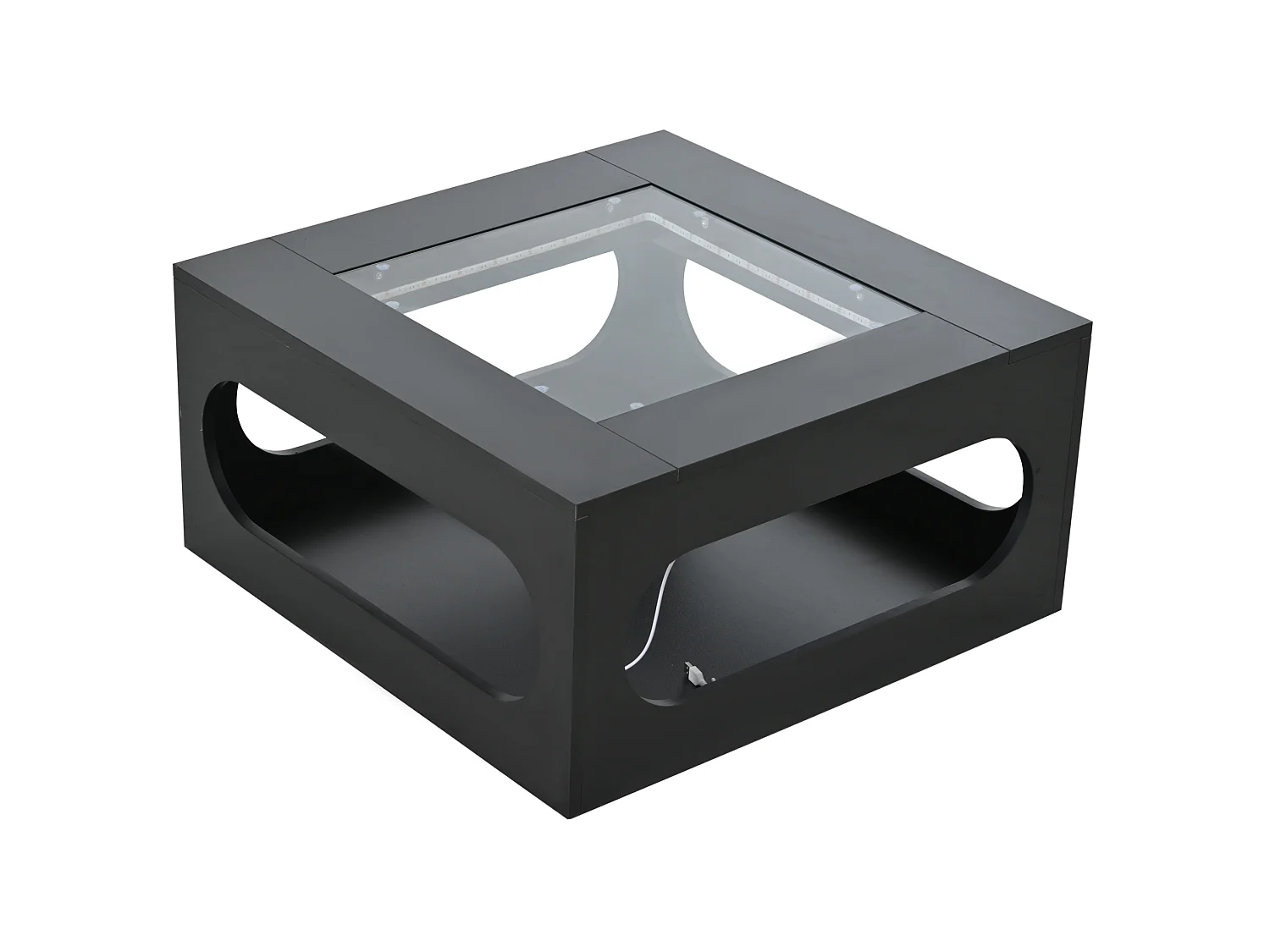 Table basse 70/70/35 cm avec éclairage LED et plateau en verre trempé MDF noir