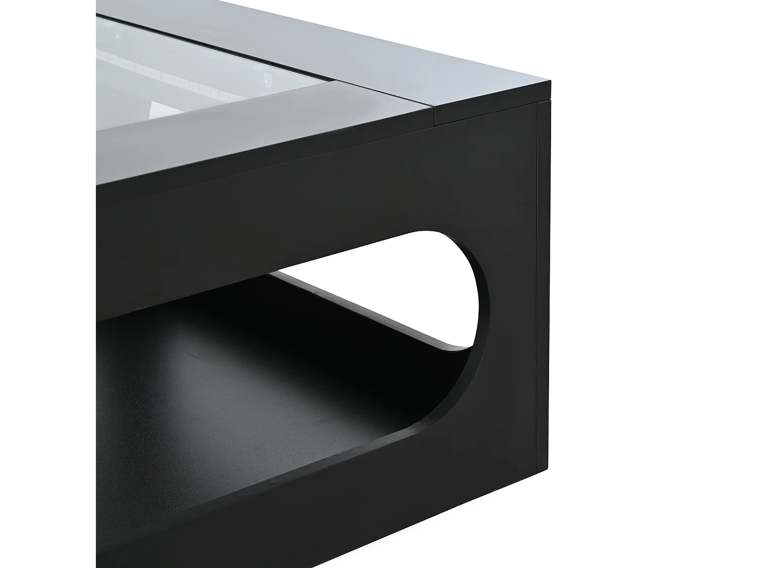 Table basse 70/70/35 cm avec éclairage LED et plateau en verre trempé MDF noir