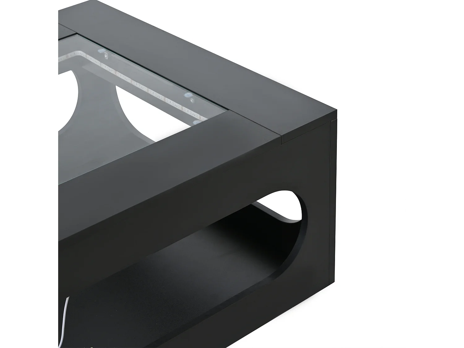 Table basse 70/70/35 cm avec éclairage LED et plateau en verre trempé MDF noir