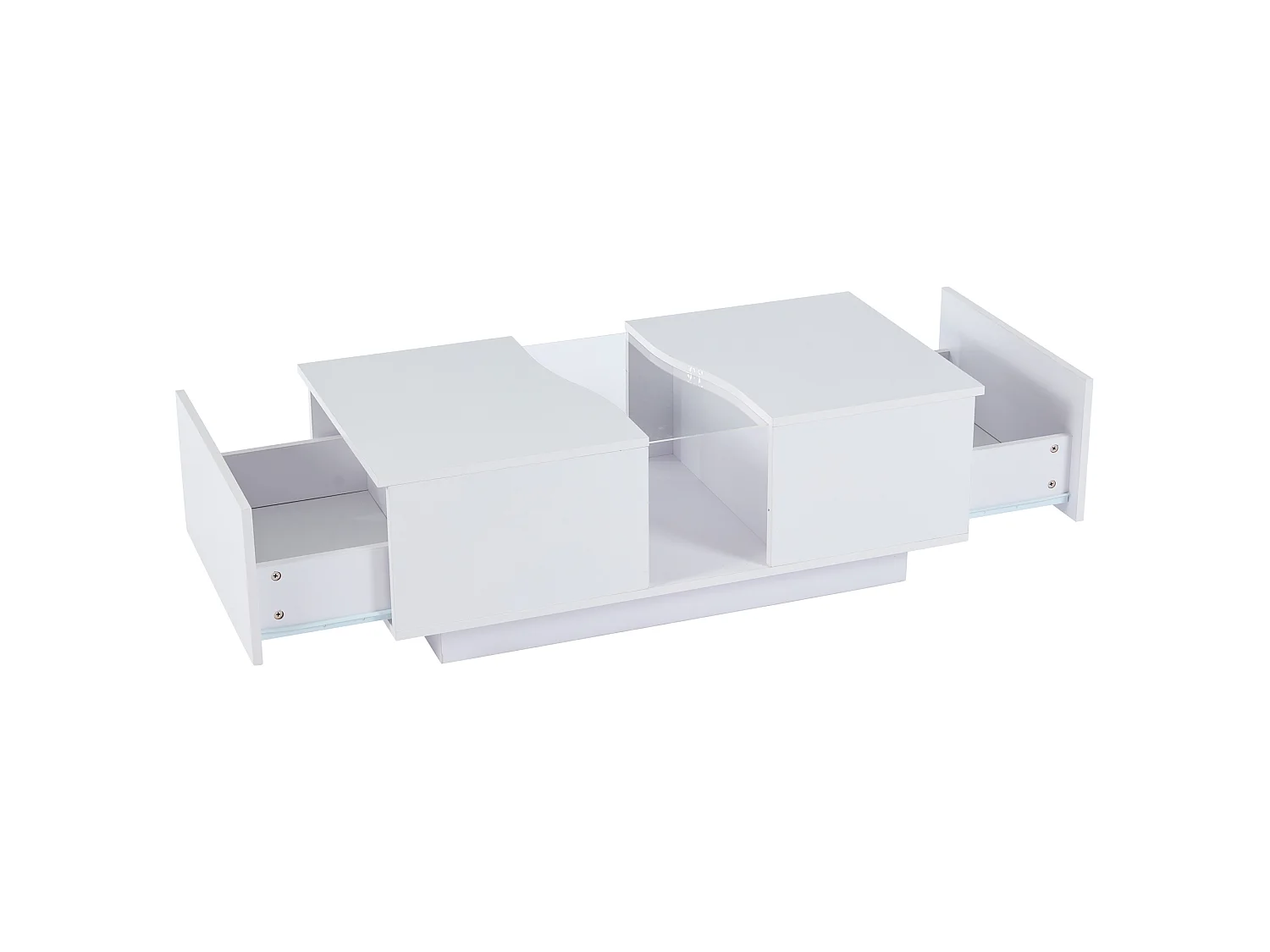Tavolino da salotto in MDF e acrilico bianco con LED e 2 cassetti, 100 x 50 x 35 cm