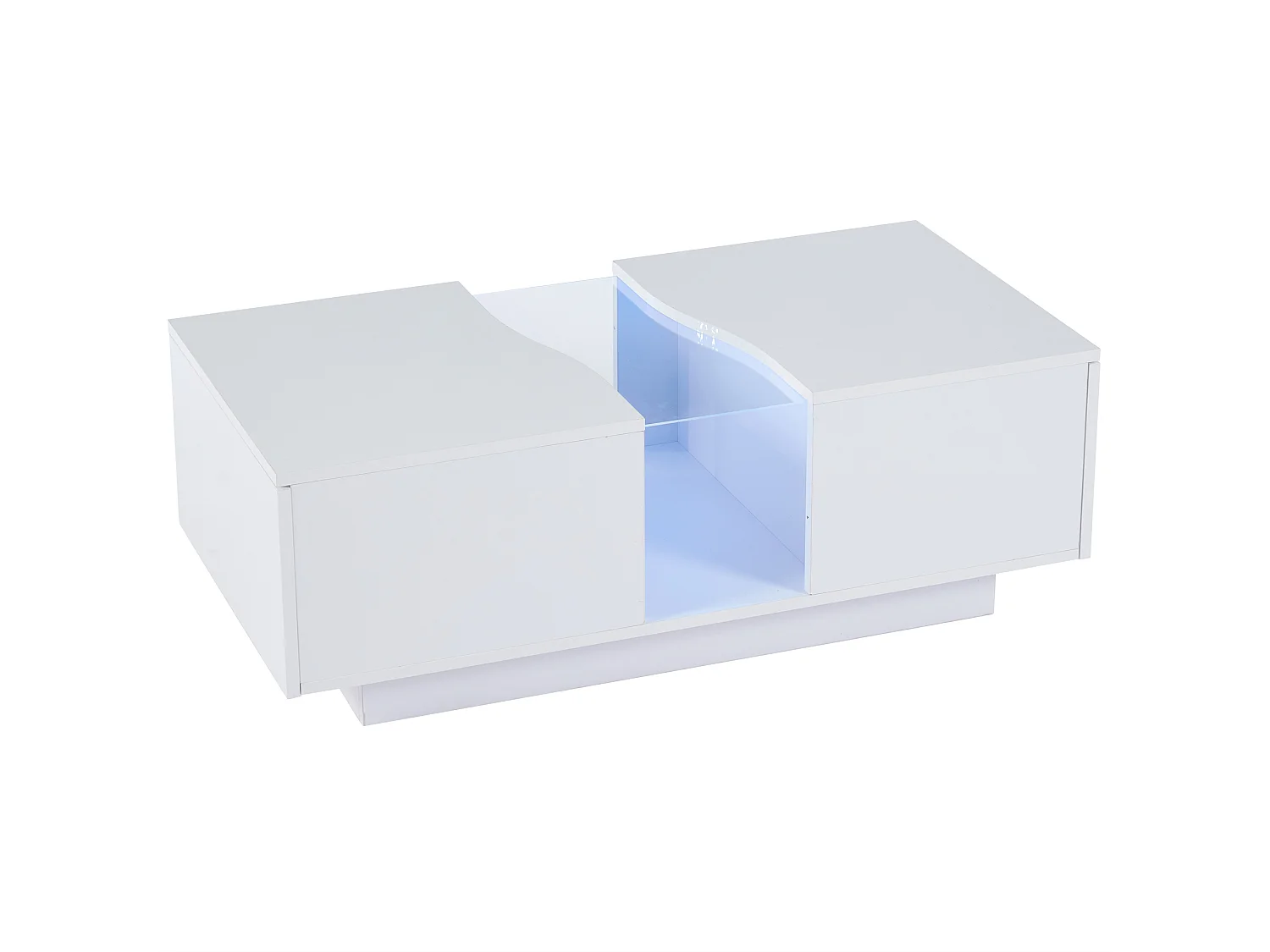 Tavolino da salotto in MDF e acrilico bianco con LED e 2 cassetti, 100 x 50 x 35 cm